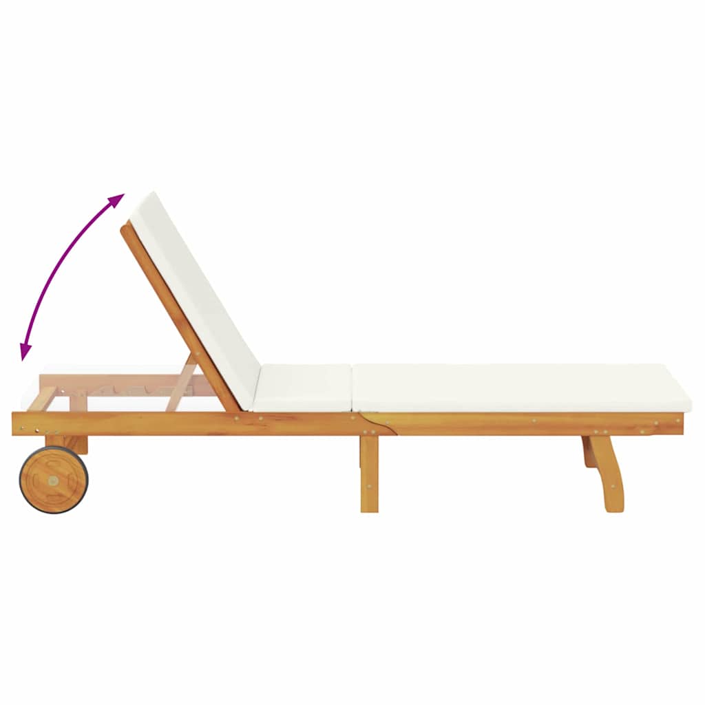 Sun Lounger Reclining Cream White Solid Acacia Wood