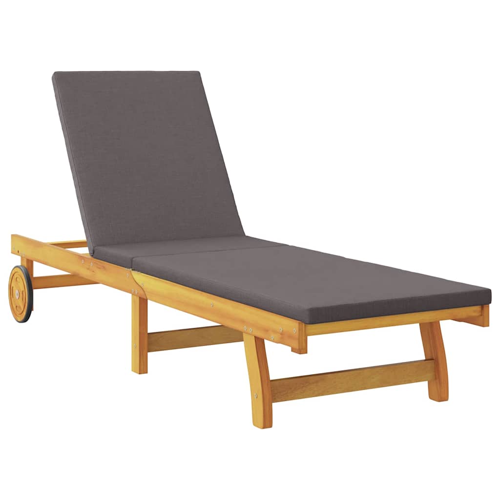 Sun Lounger Reclining with Cushion Dark Grey Solid Acacia Wood