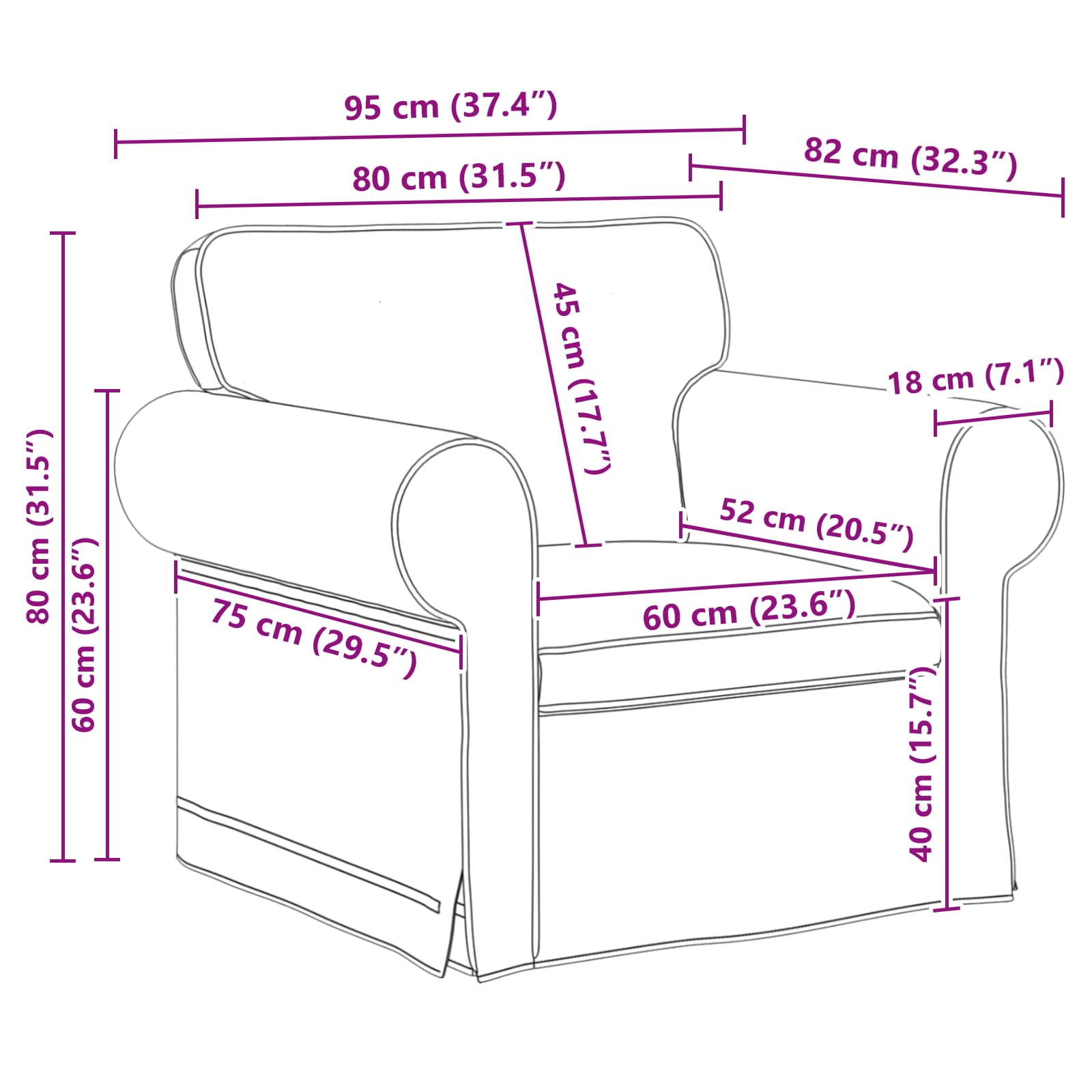 Sofa Dark Grey 95 x 82 x 80 cm Fabric