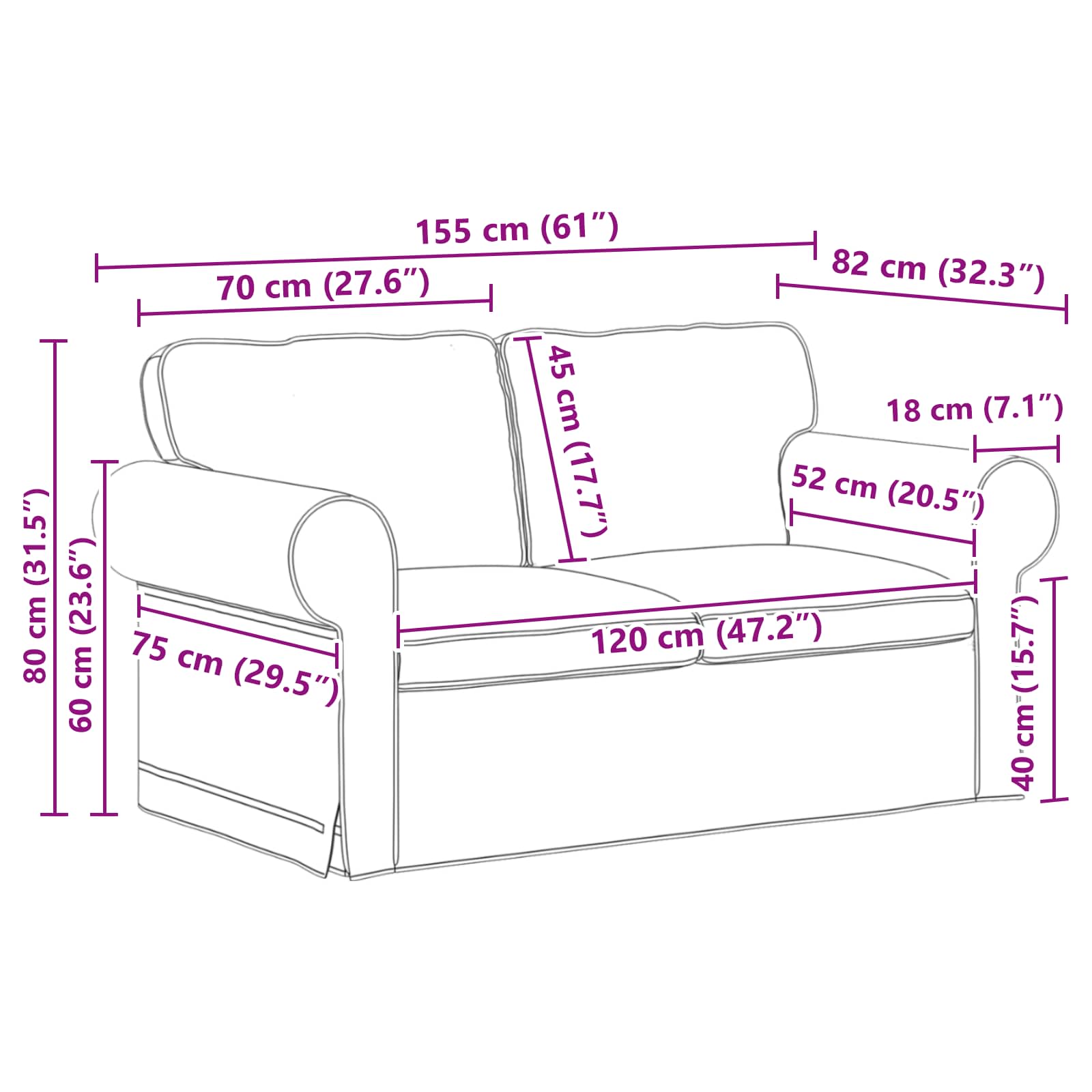 Sofa Dark Grey 155 x 82 x 80 cm Fabric