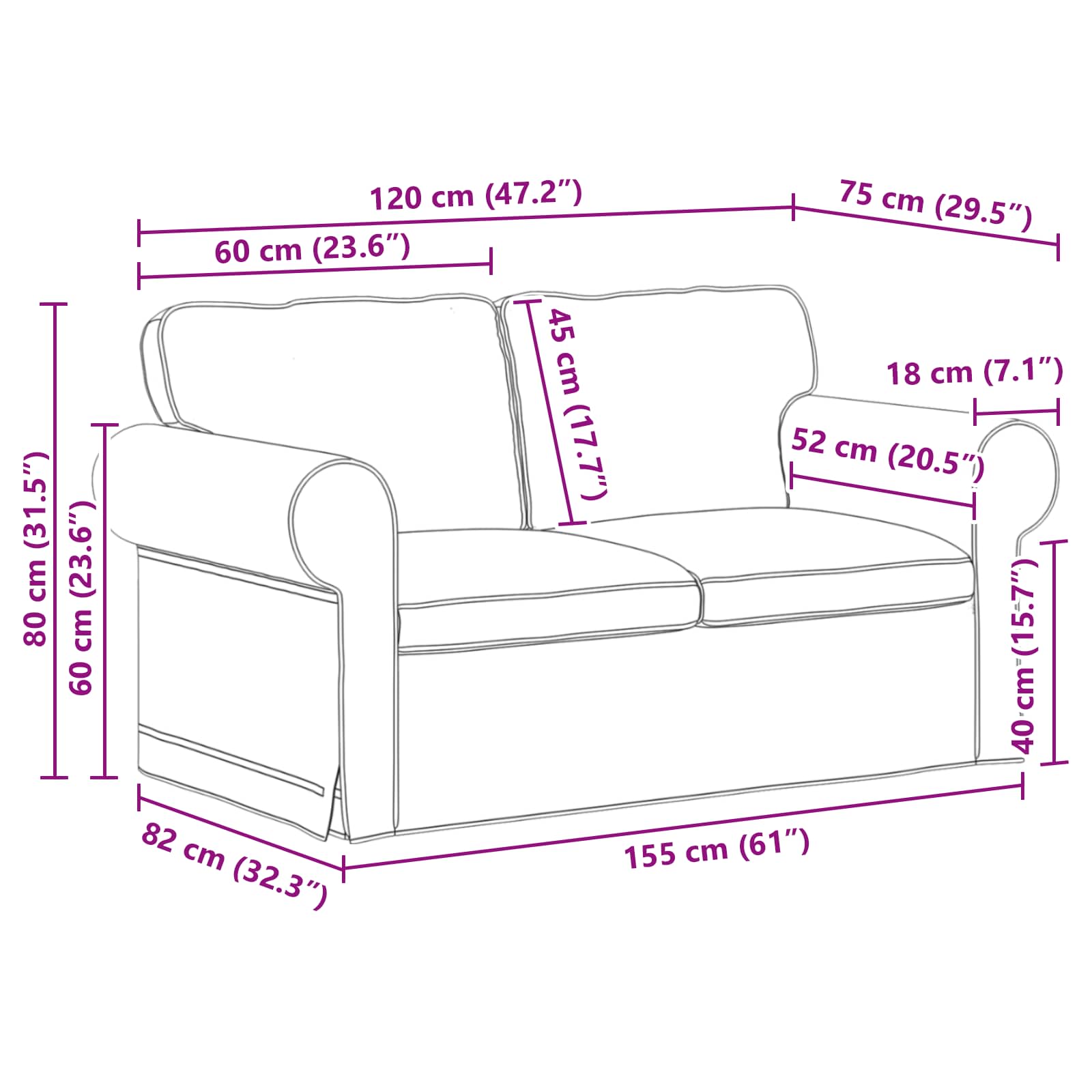Sofa 120cm Black Metal