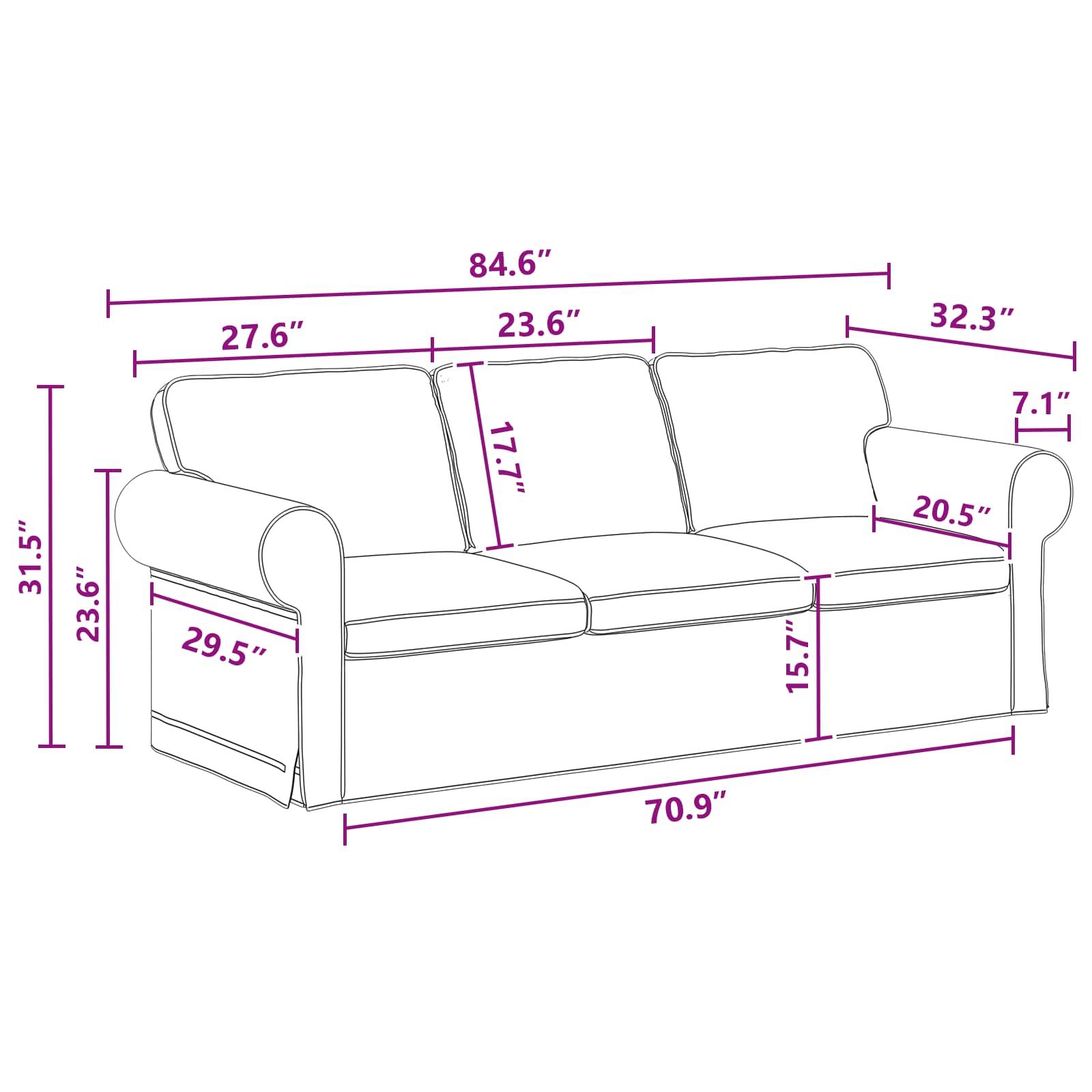Sofa Dark Grey 215 x 82 x 80 cm Fabric