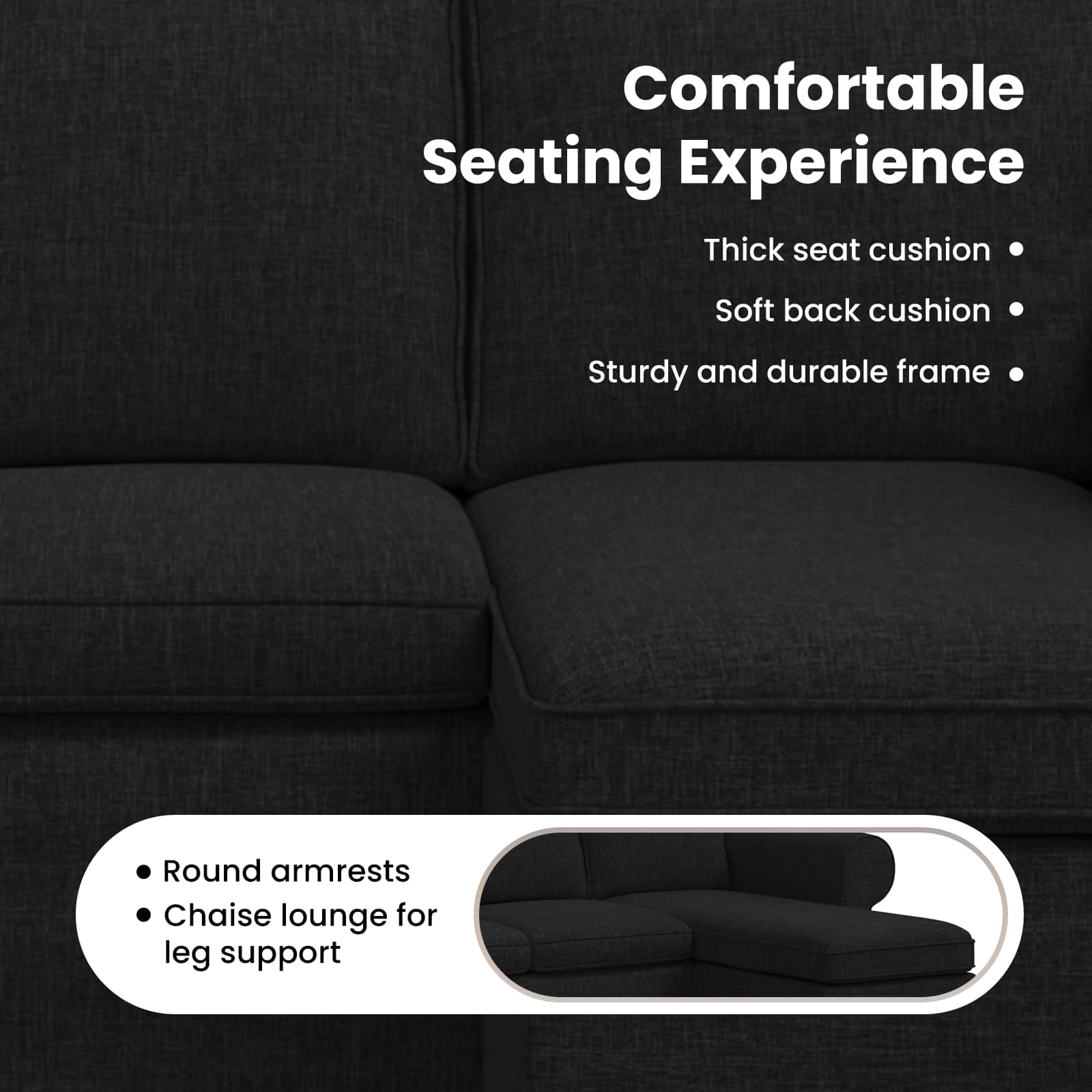 Sofa Black 195 x 138 x 80 cm Fabric