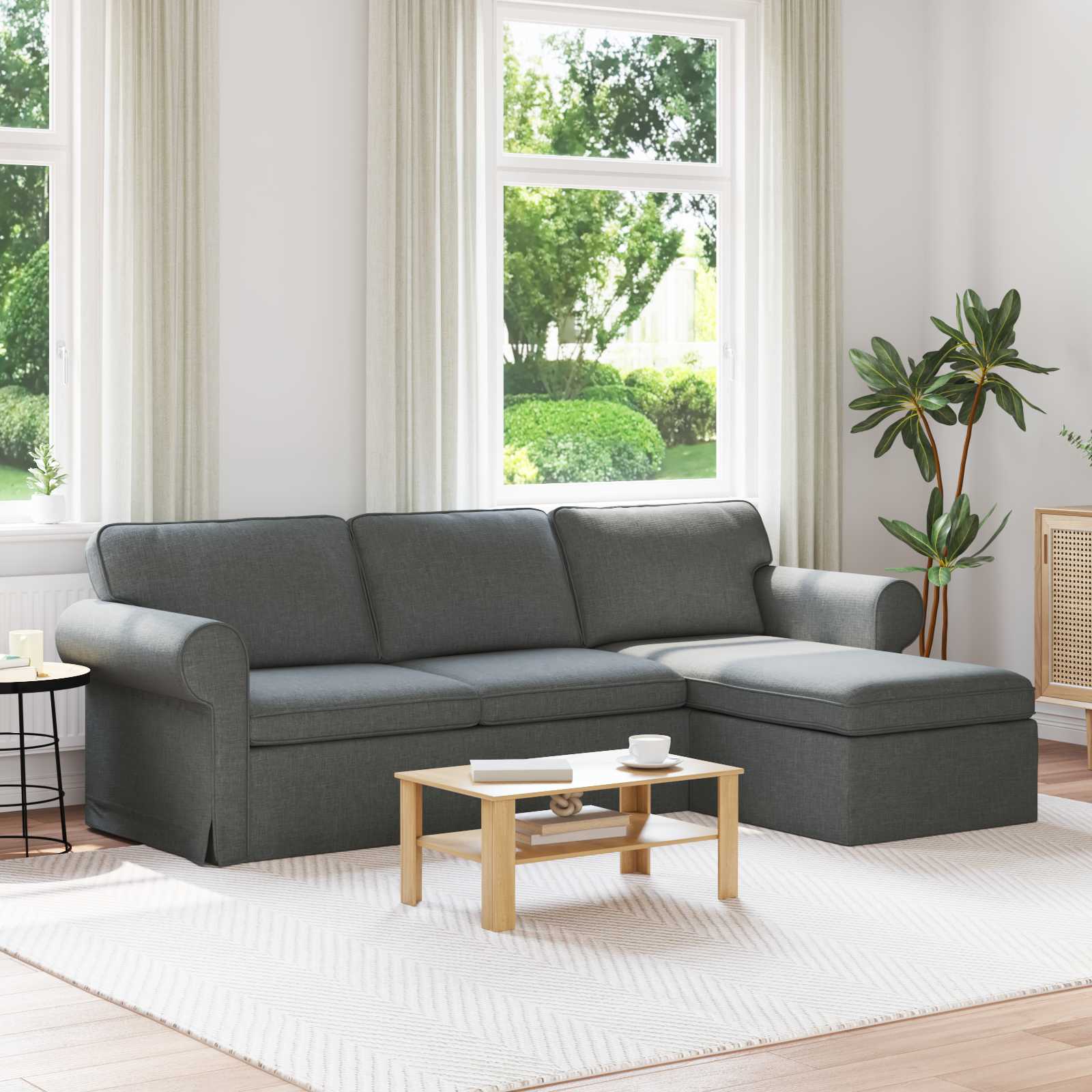 Sofa Dark Grey 245 x 138 x 80 cm Fabric