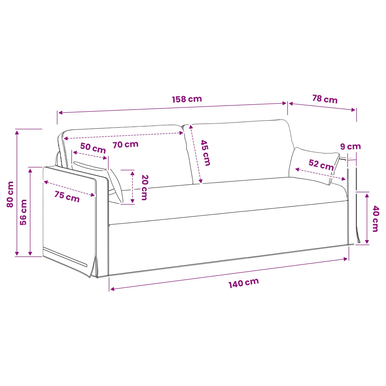 Sofa Black 158 x 78 x 80 cm Fabric