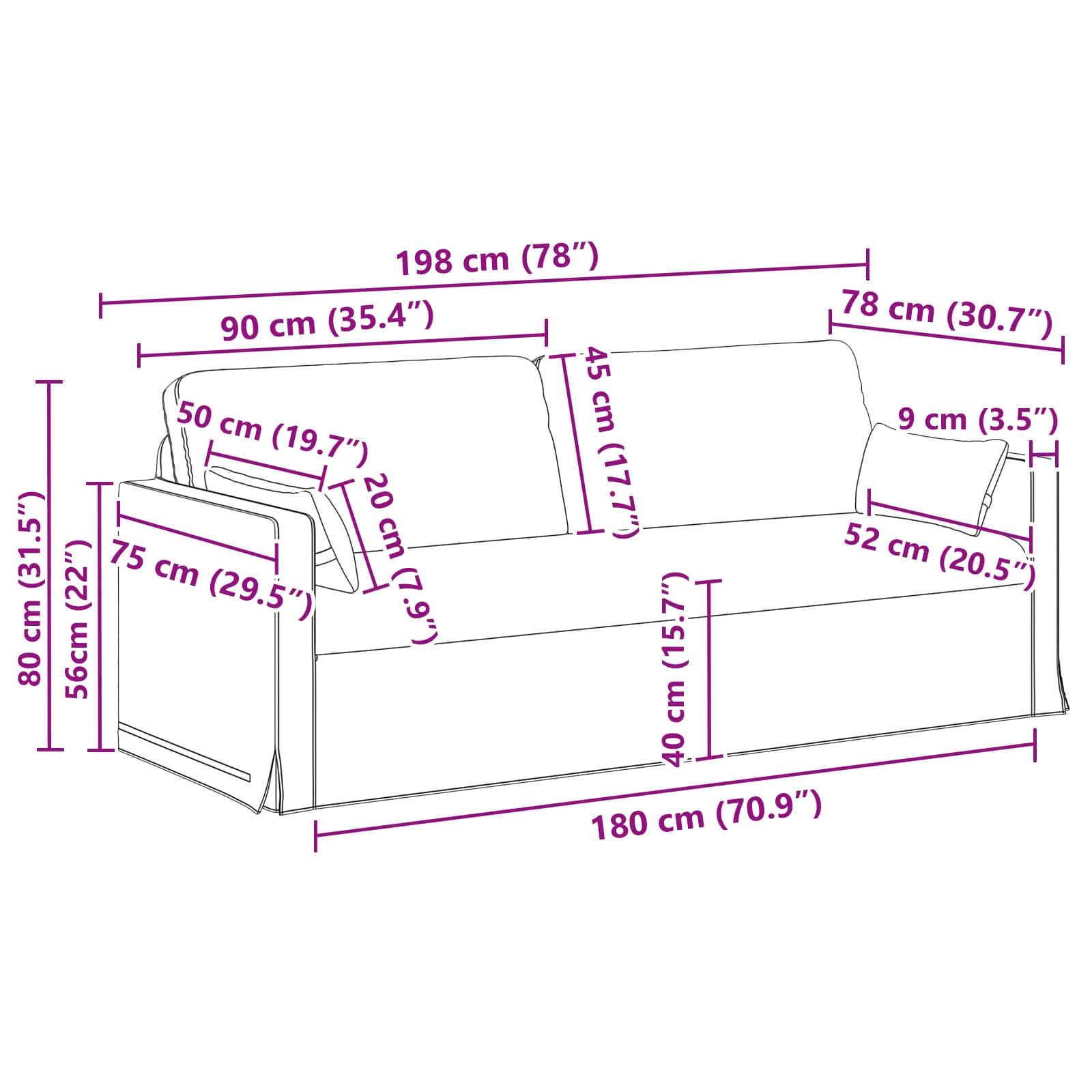 Sofa Black 158 x 78 x 80 cm Fabric