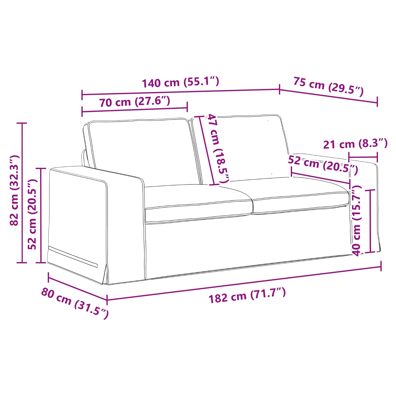 Sofa Dark Grey 182 x 80 x 82 cm Fabric
