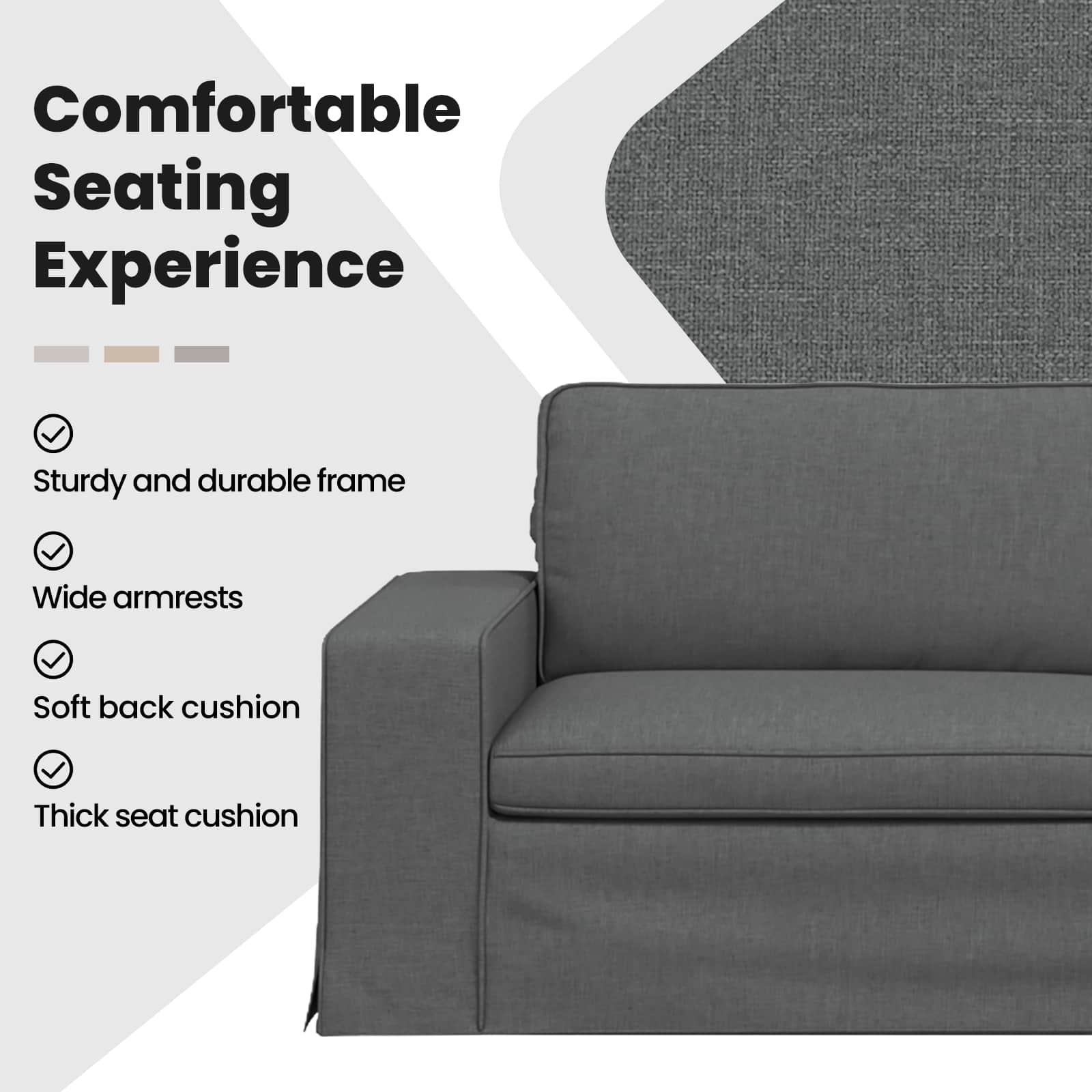 Sofa Dark Grey 222 x 80 x 82 cm Fabric