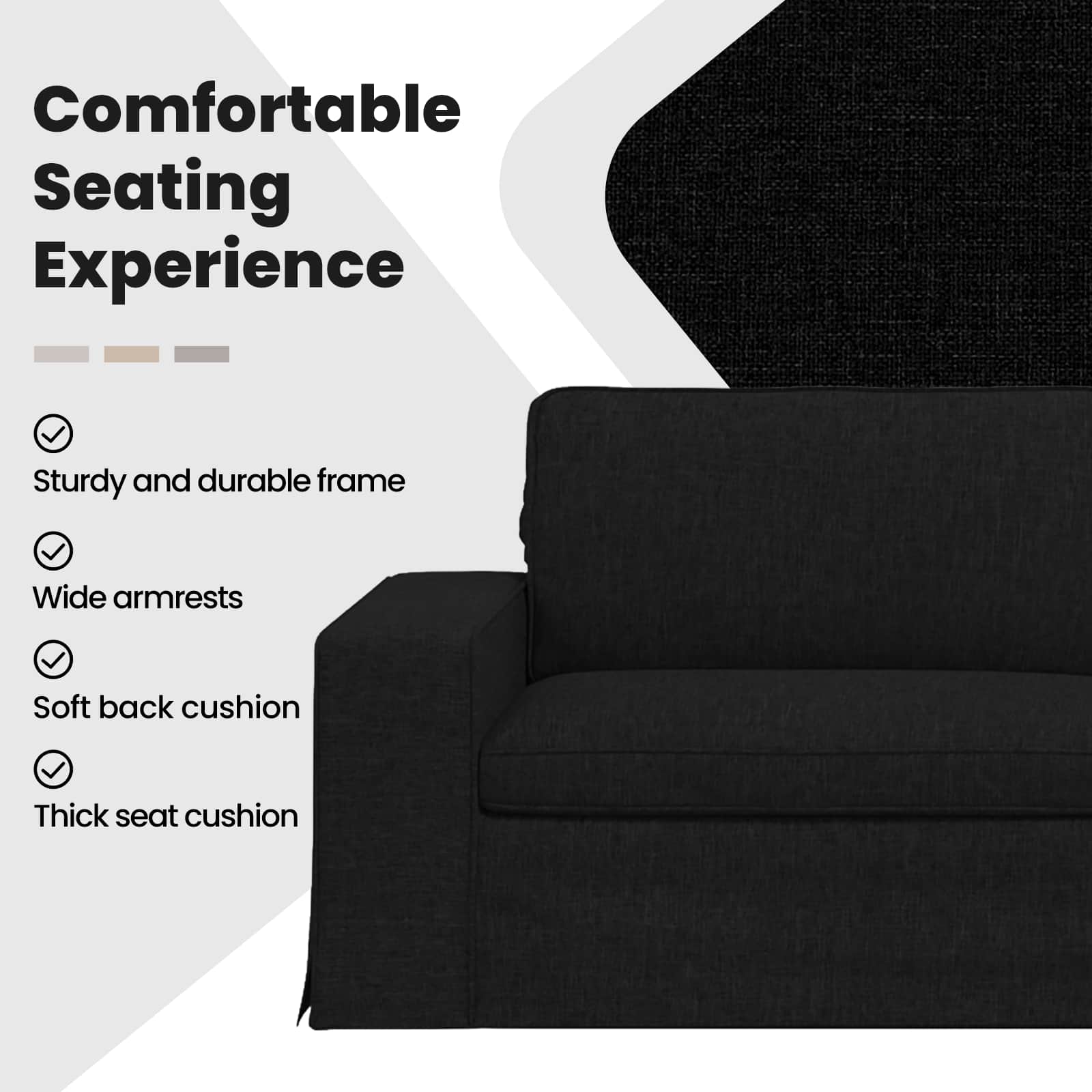 Sofa Black 222 x 80 x 82 cm Fabric