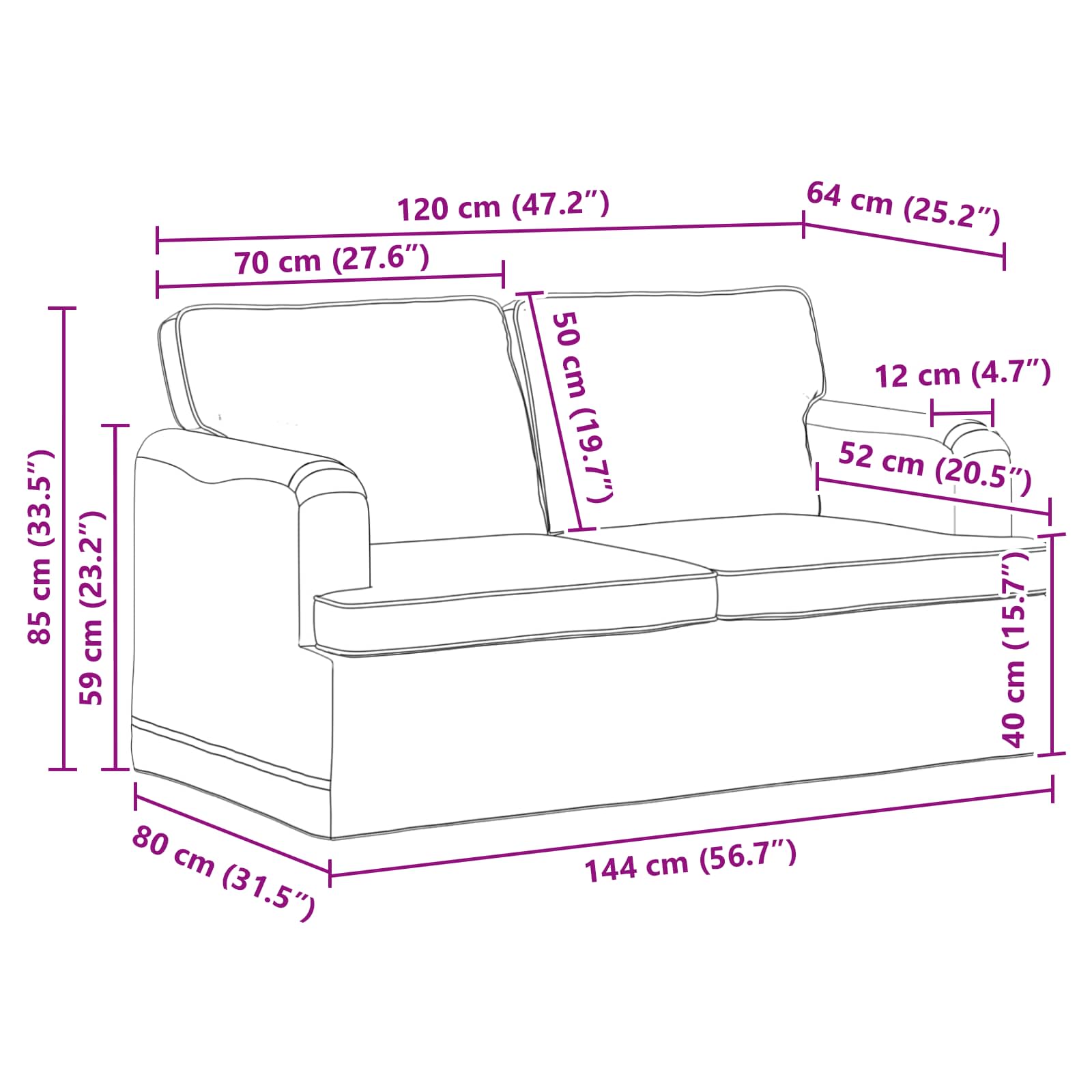 Sofa Black 144 x 80 x 85 cm Fabric