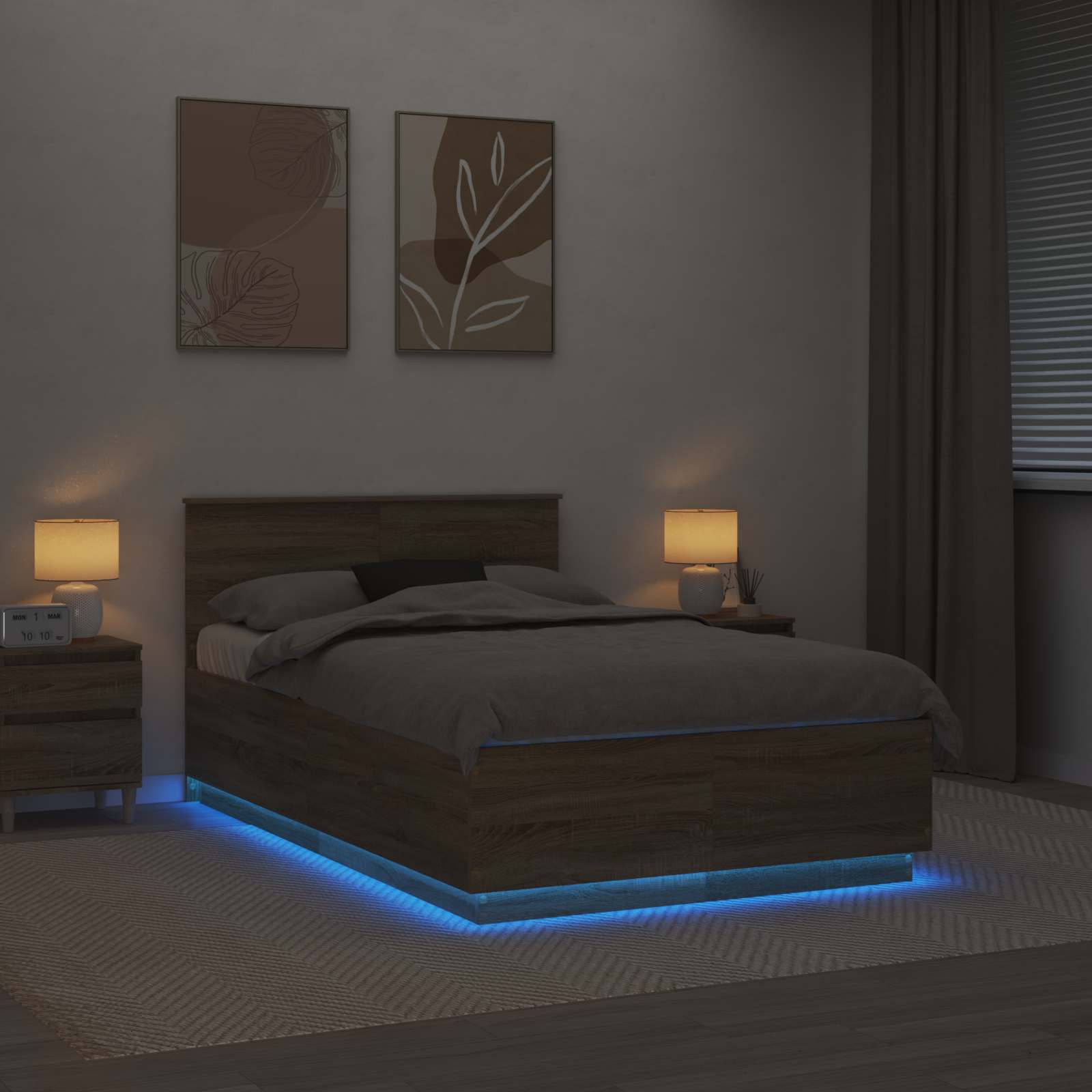 Bed Frame Sonoma Oak 135 x 190 cm Engineered Wood