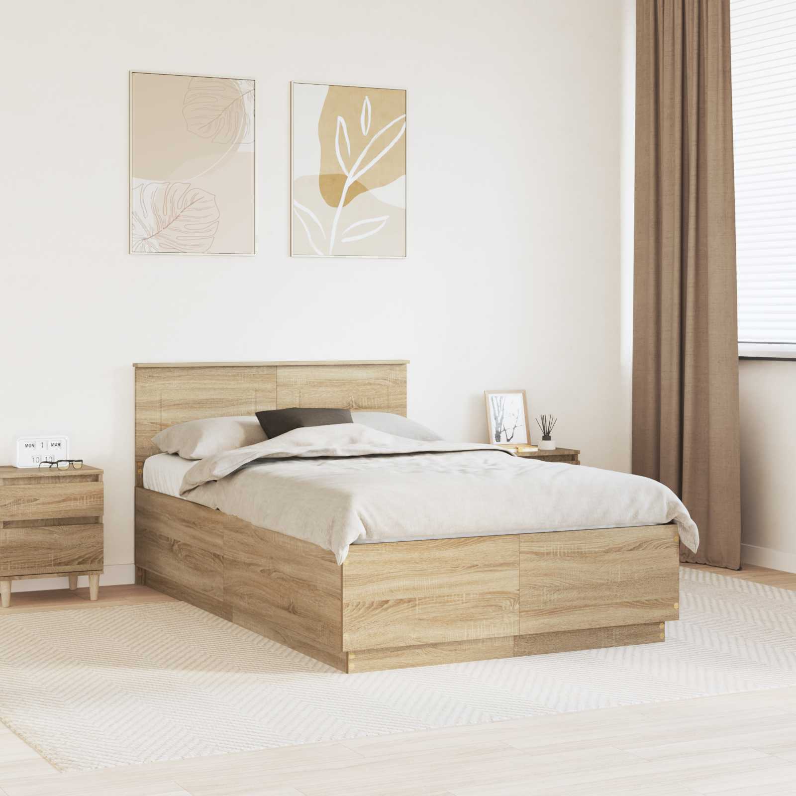 Bed Frame Sonoma Oak 135 x 190 cm Engineered Wood