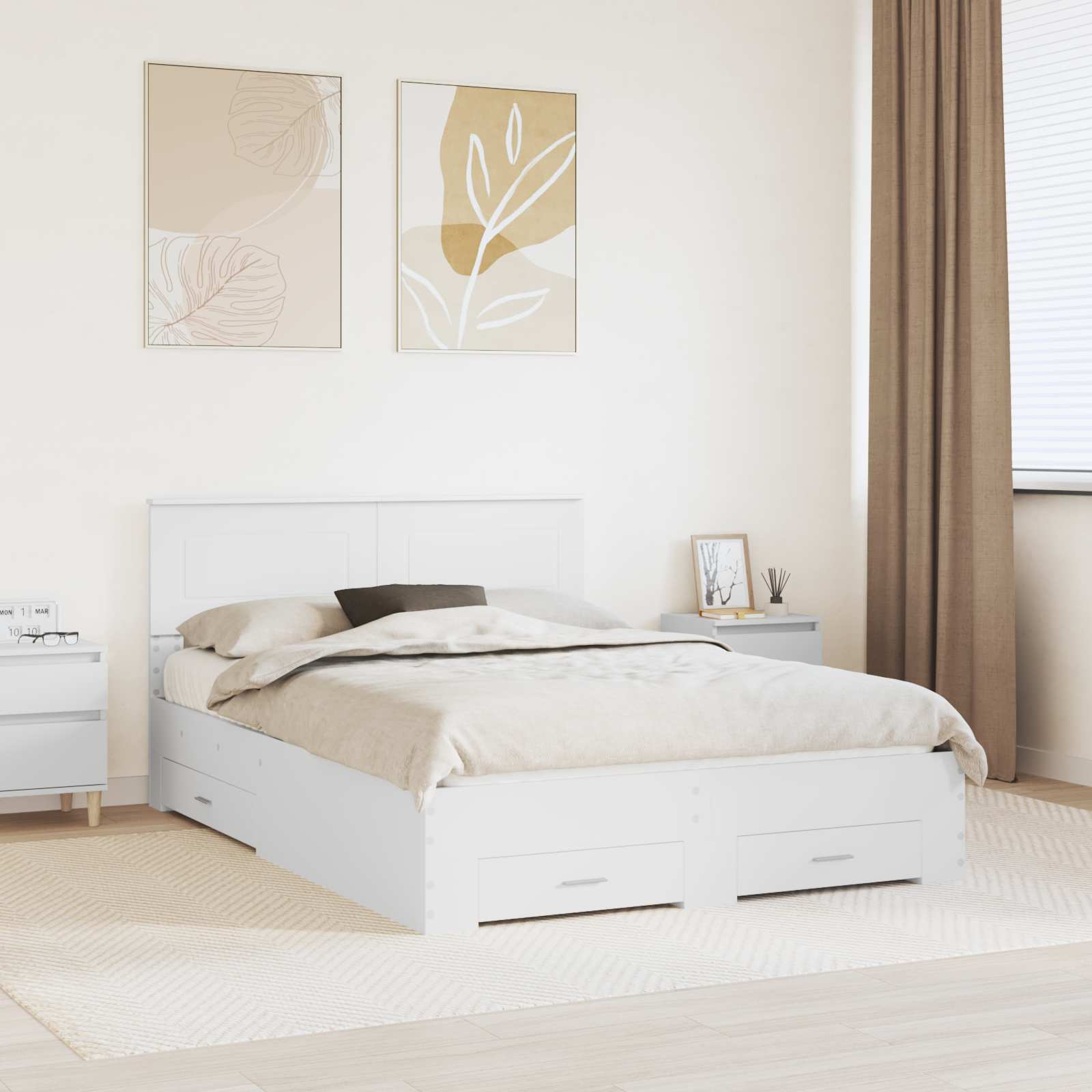 Bed Frame with Drawer White 150 x 200 cm Engineered Wood