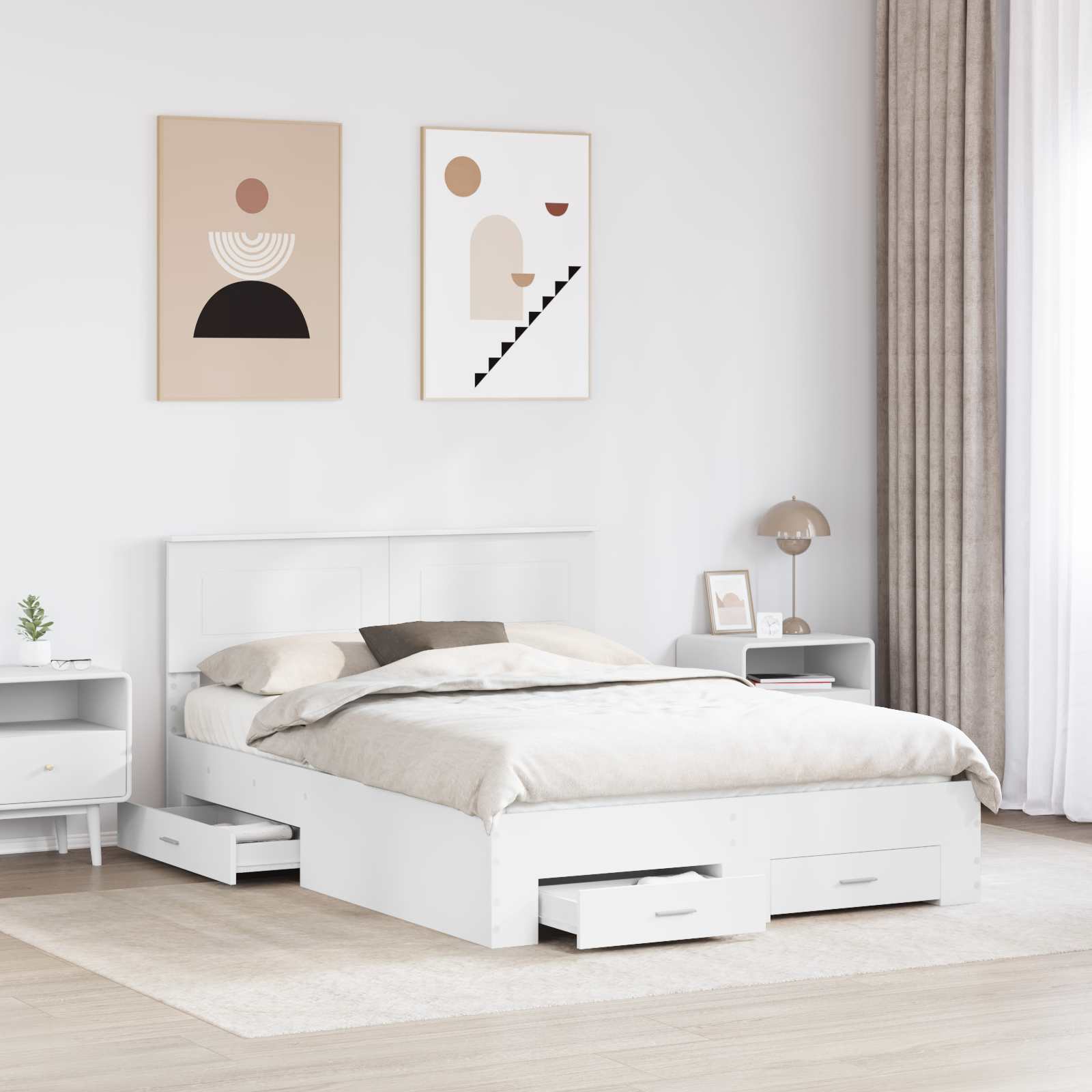 Bed Frame with Drawer White 150 x 200 cm Engineered Wood