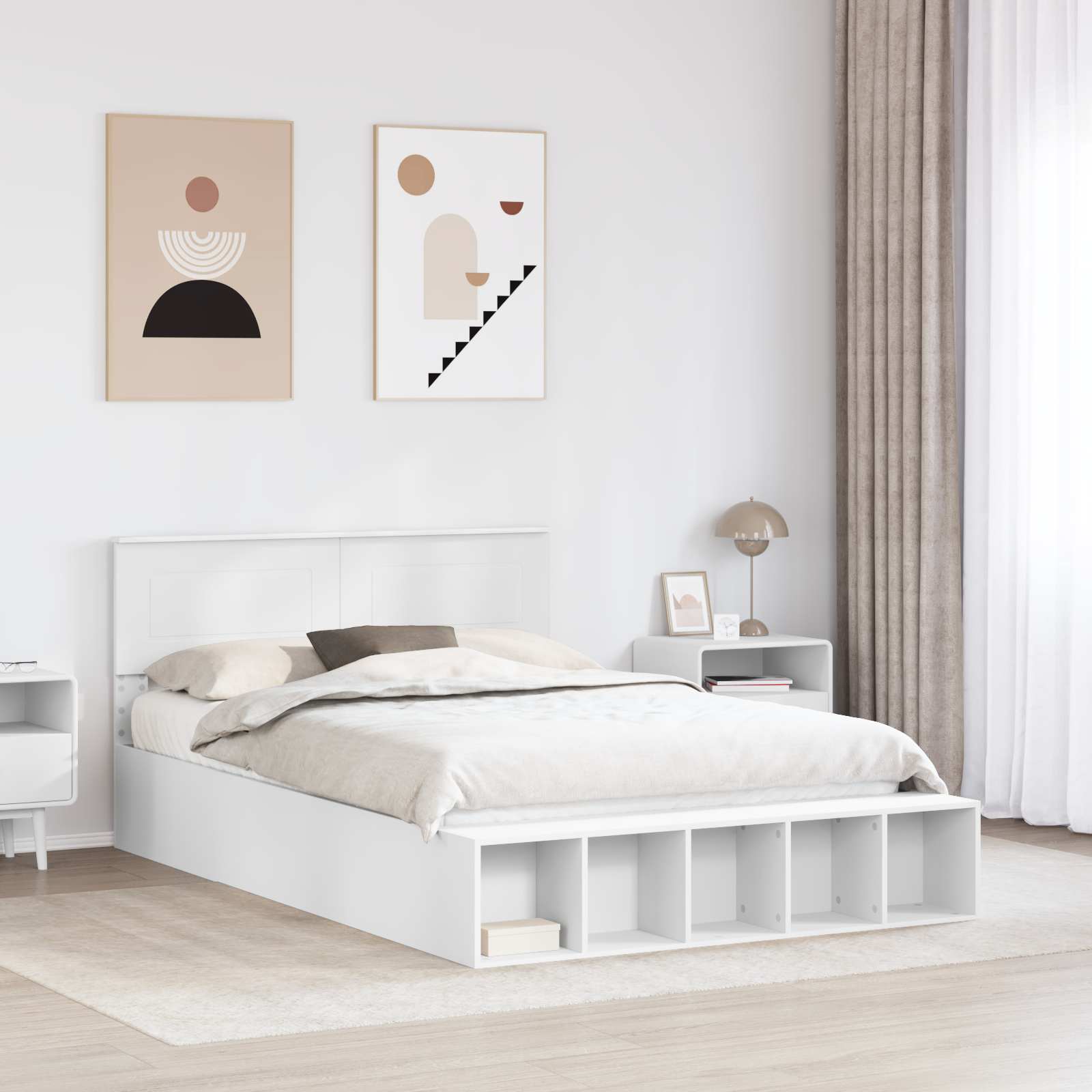 Bed Frame with Shelf Manual White 150 x 200 cm Engineered Wood