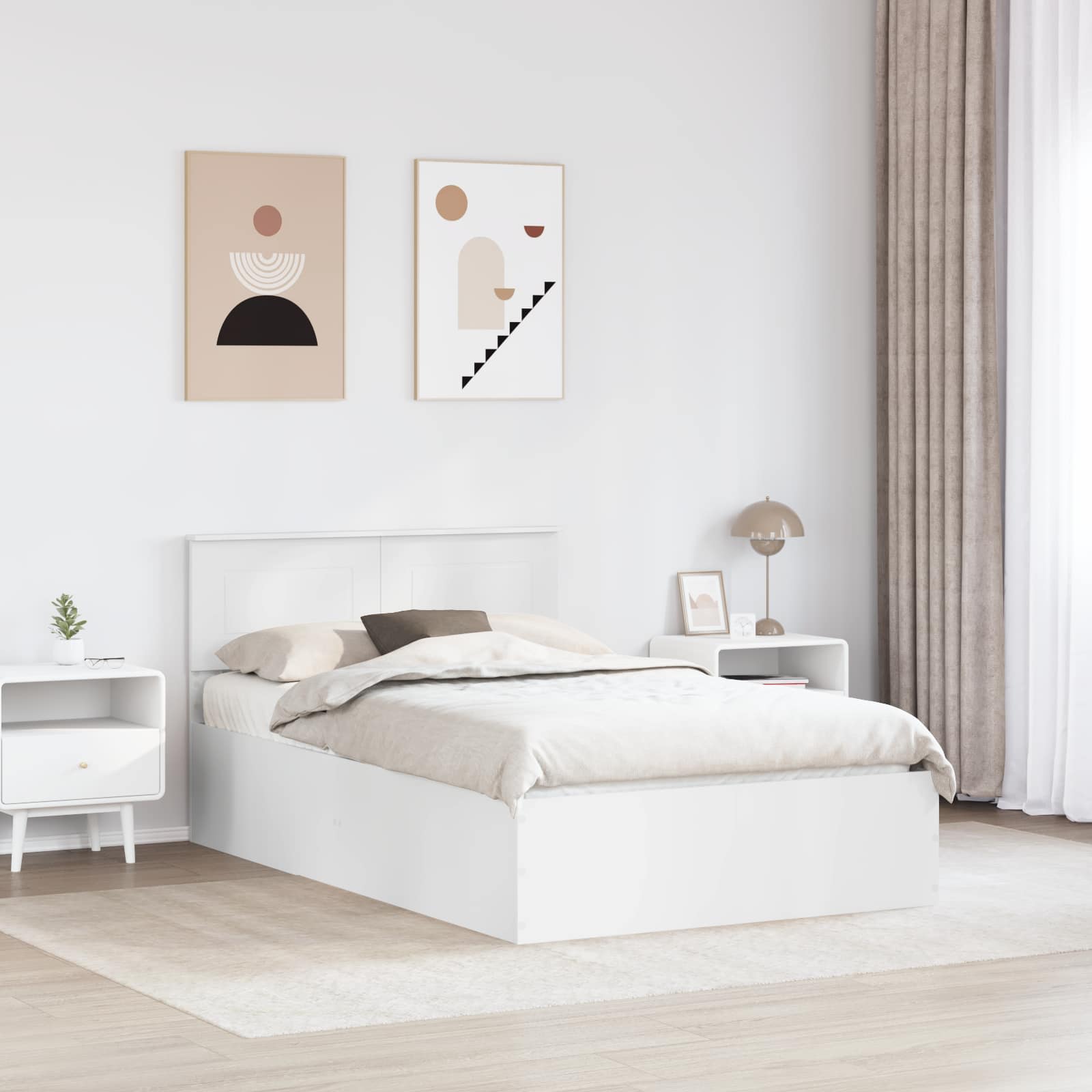 Bed Frame with Headboard White 135 x 190 cm Engineered Wood