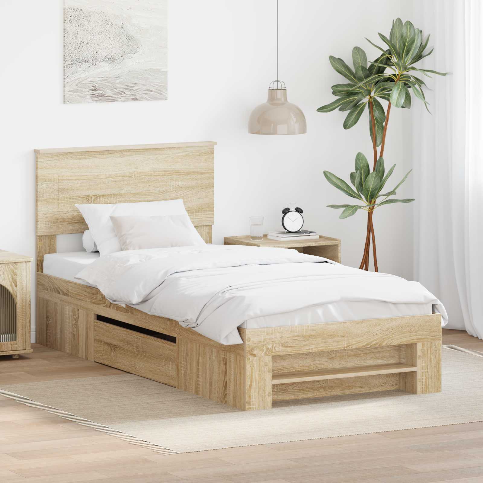 Bed Frame with Headboard Sonoma Oak 90 x 200 cm Engineered Wood