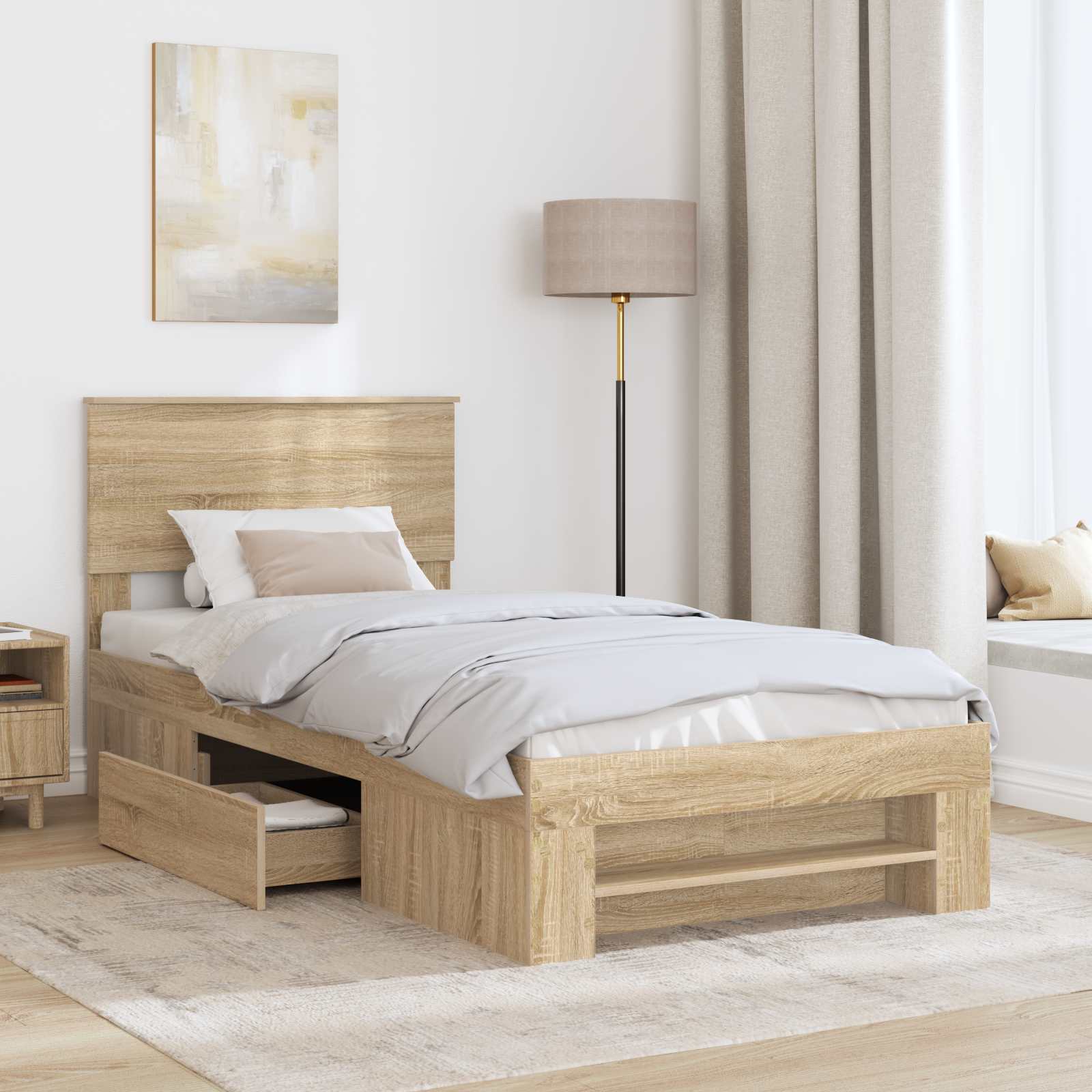 Bed Frame with Headboard Sonoma Oak 90 x 200 cm Engineered Wood