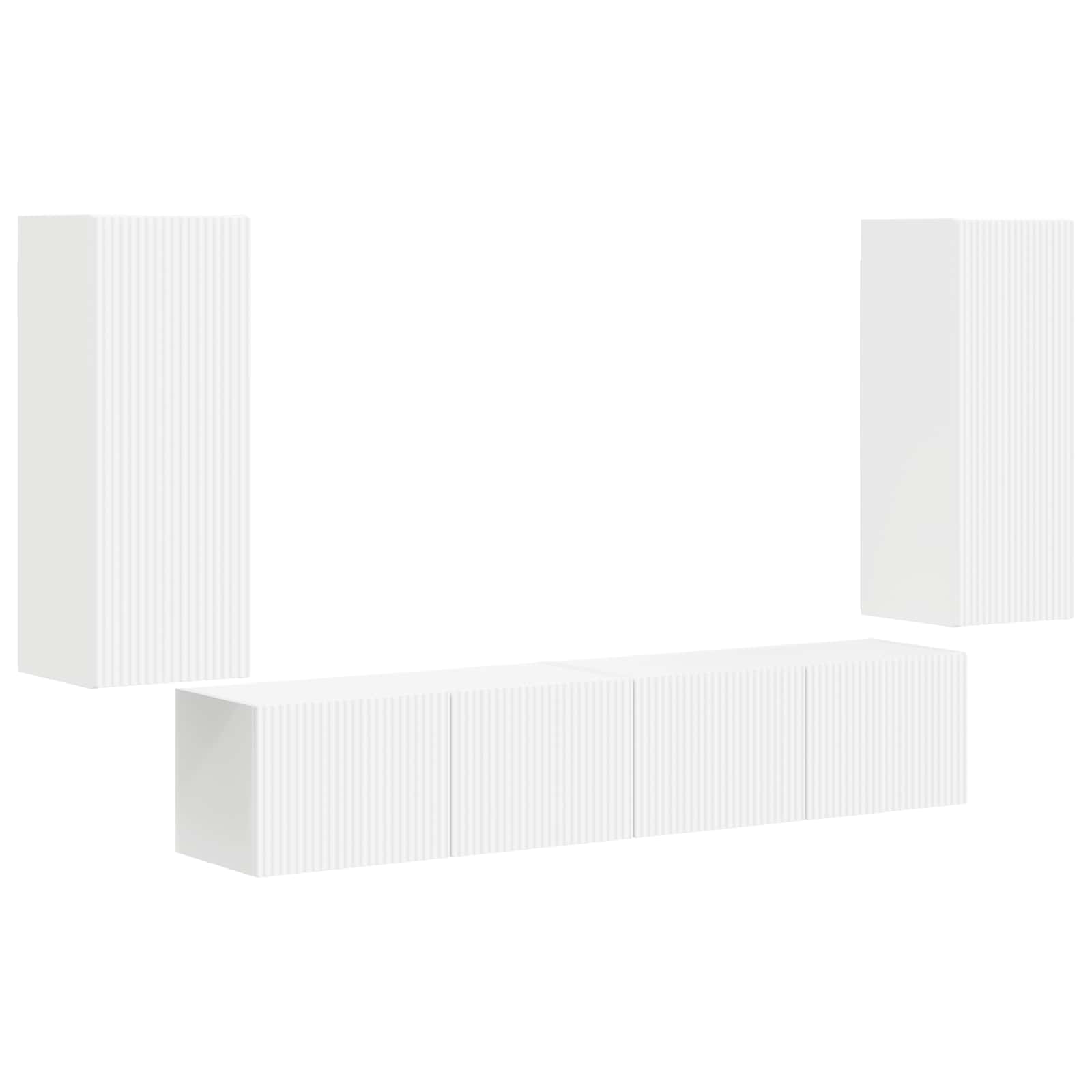 TV Wall Cabinet Set Wall-mounted 4 pcs White Engineered Wood