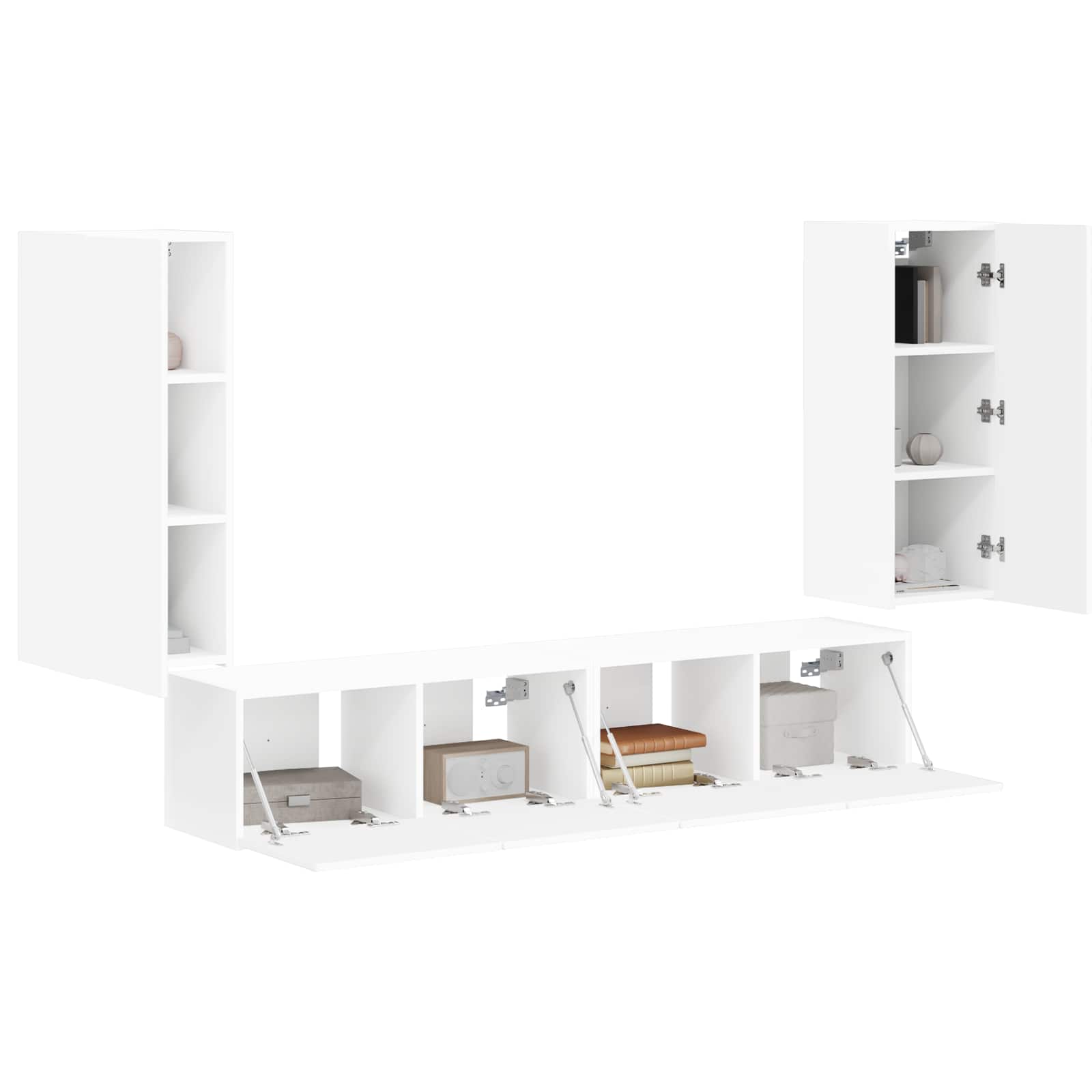 TV Wall Cabinet Set Wall-mounted 4 pcs White Engineered Wood