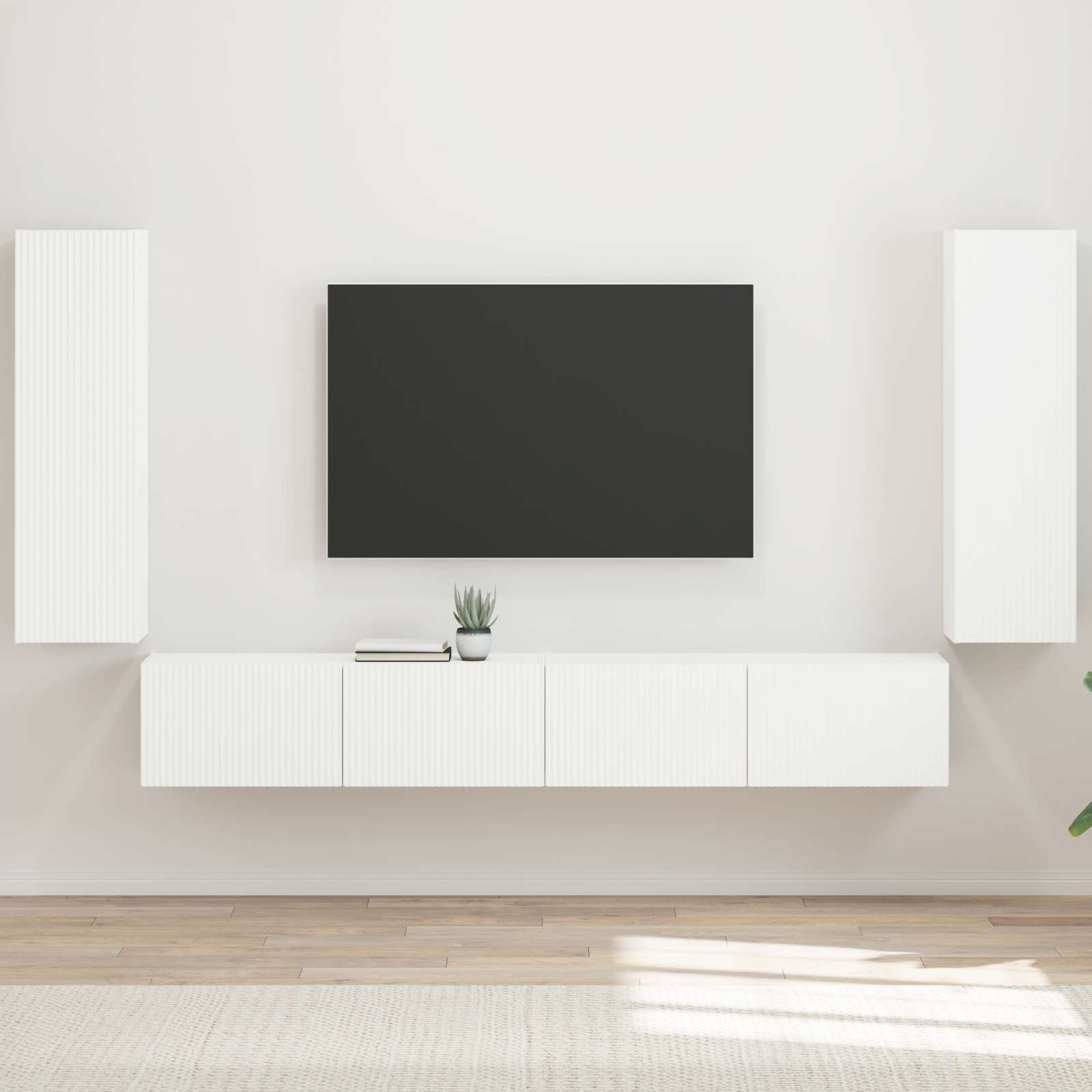 TV Wall Cabinet Set Wall-mounted 4 pcs White Engineered Wood