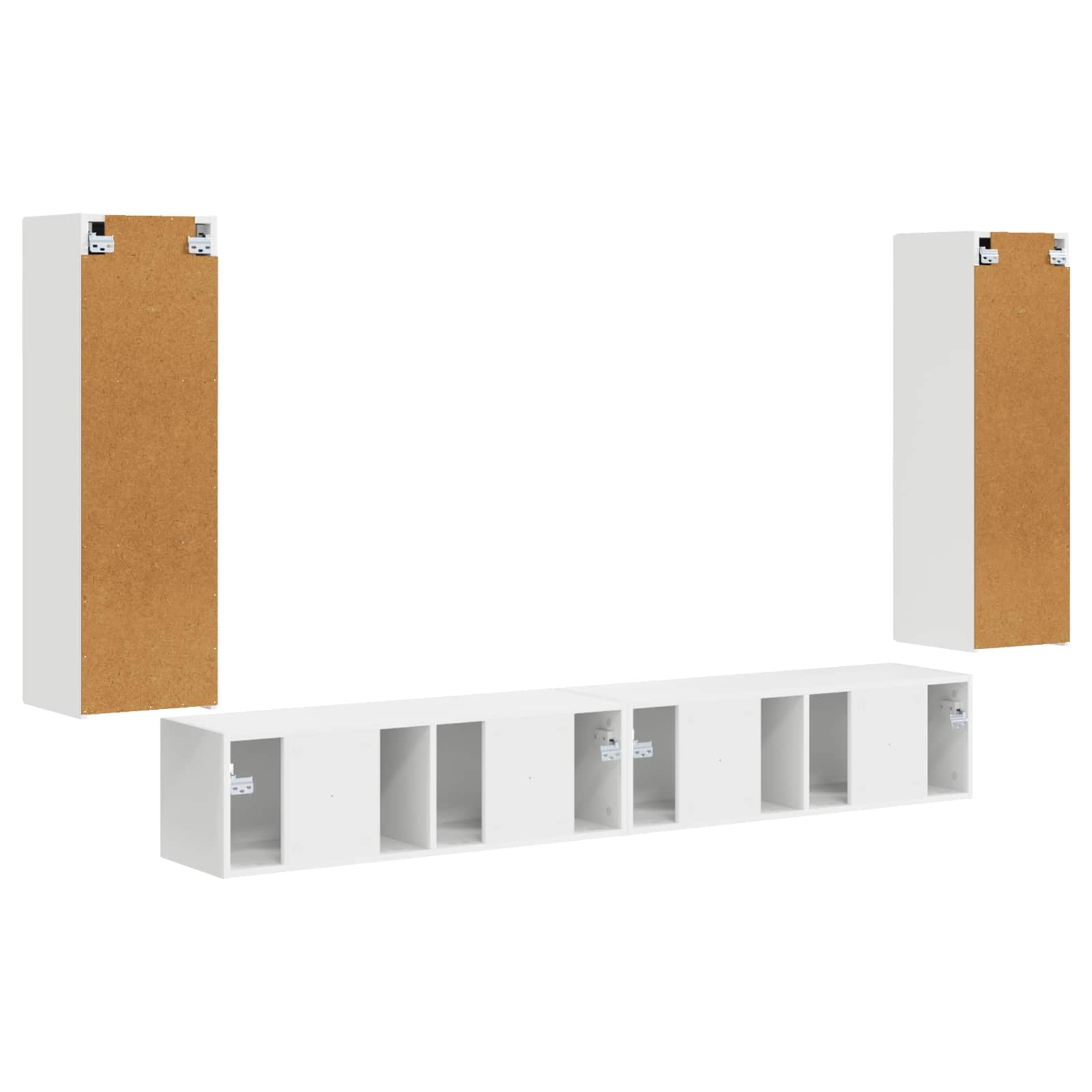TV Wall Cabinet Set Wall-mounted 4 pcs White Engineered Wood