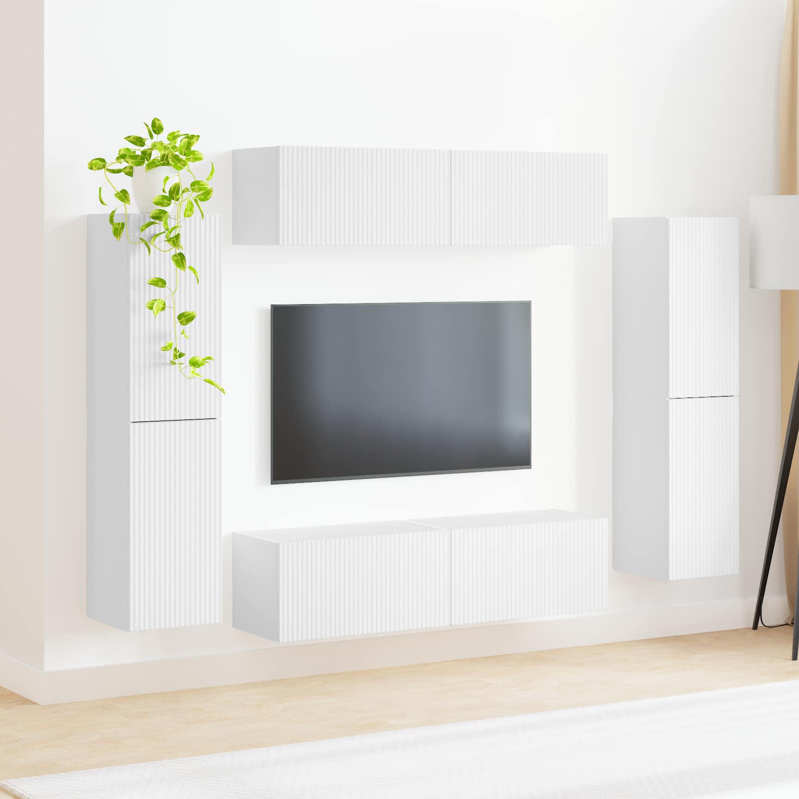 TV Cabinet Set 8 pcs White Engineered Wood