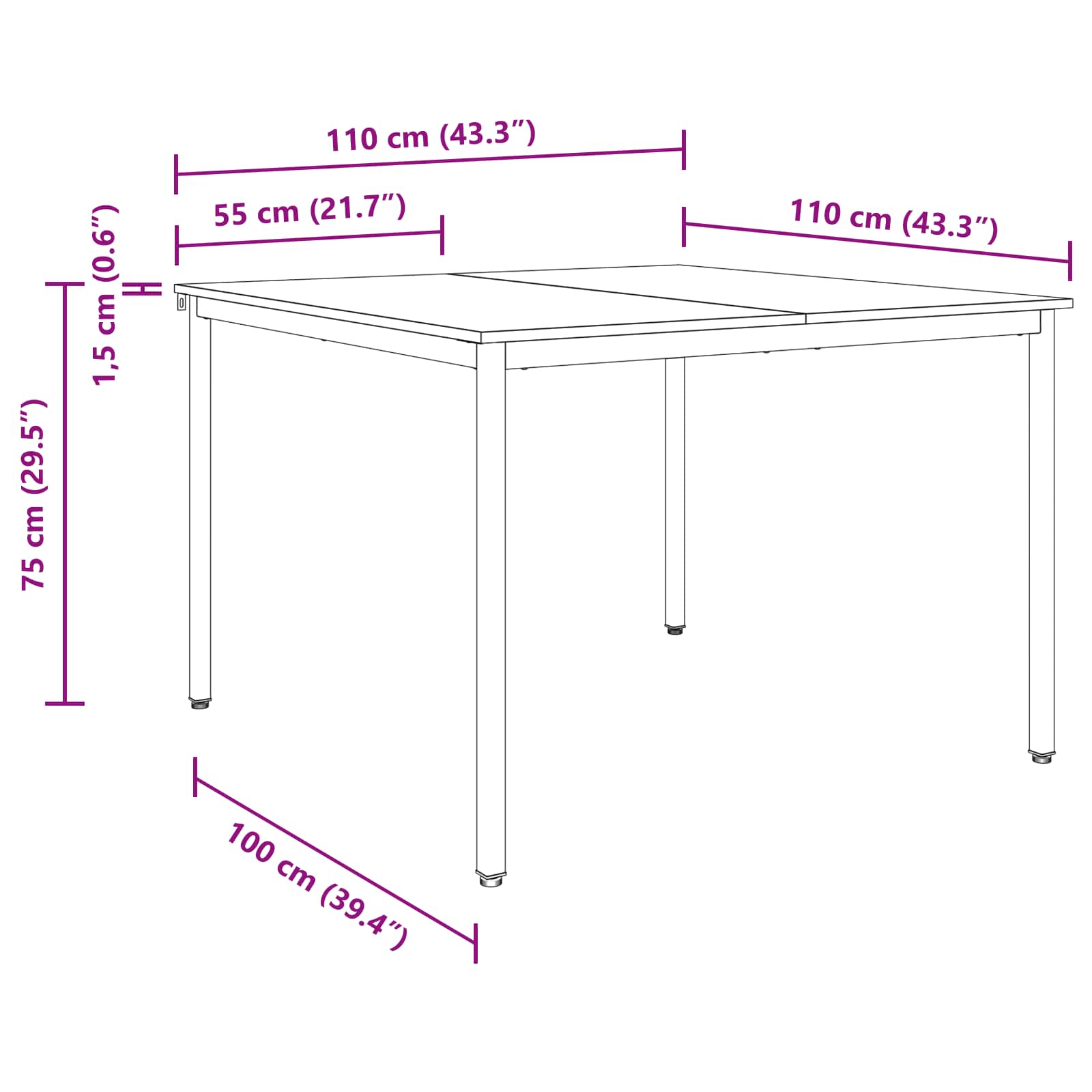 Dining Tables 110 x 110 x 75 cm Engineered Wood Black Oak