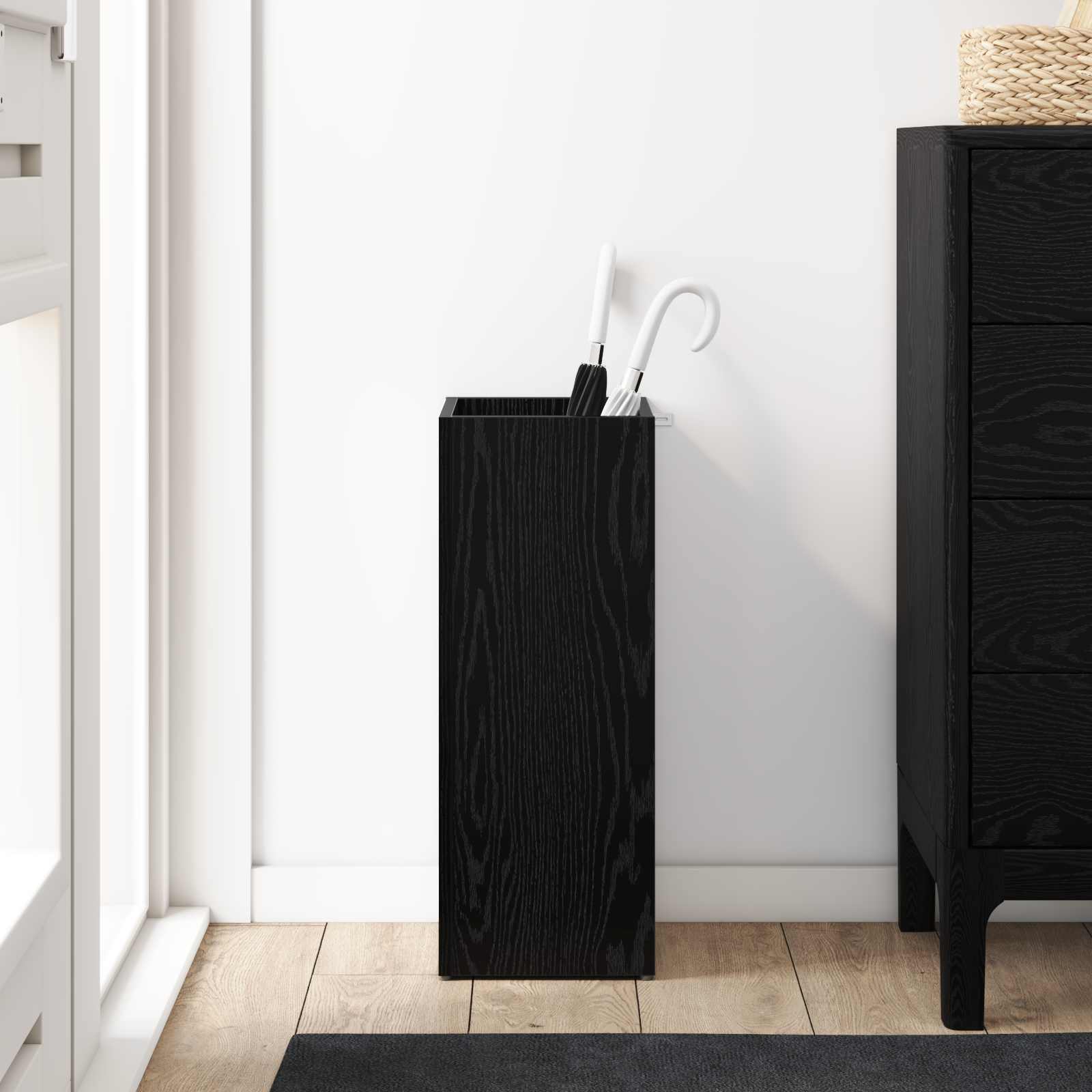 Umbrella Stand Black Oak 25 x 24.5 x 64 cm Engineered Wood