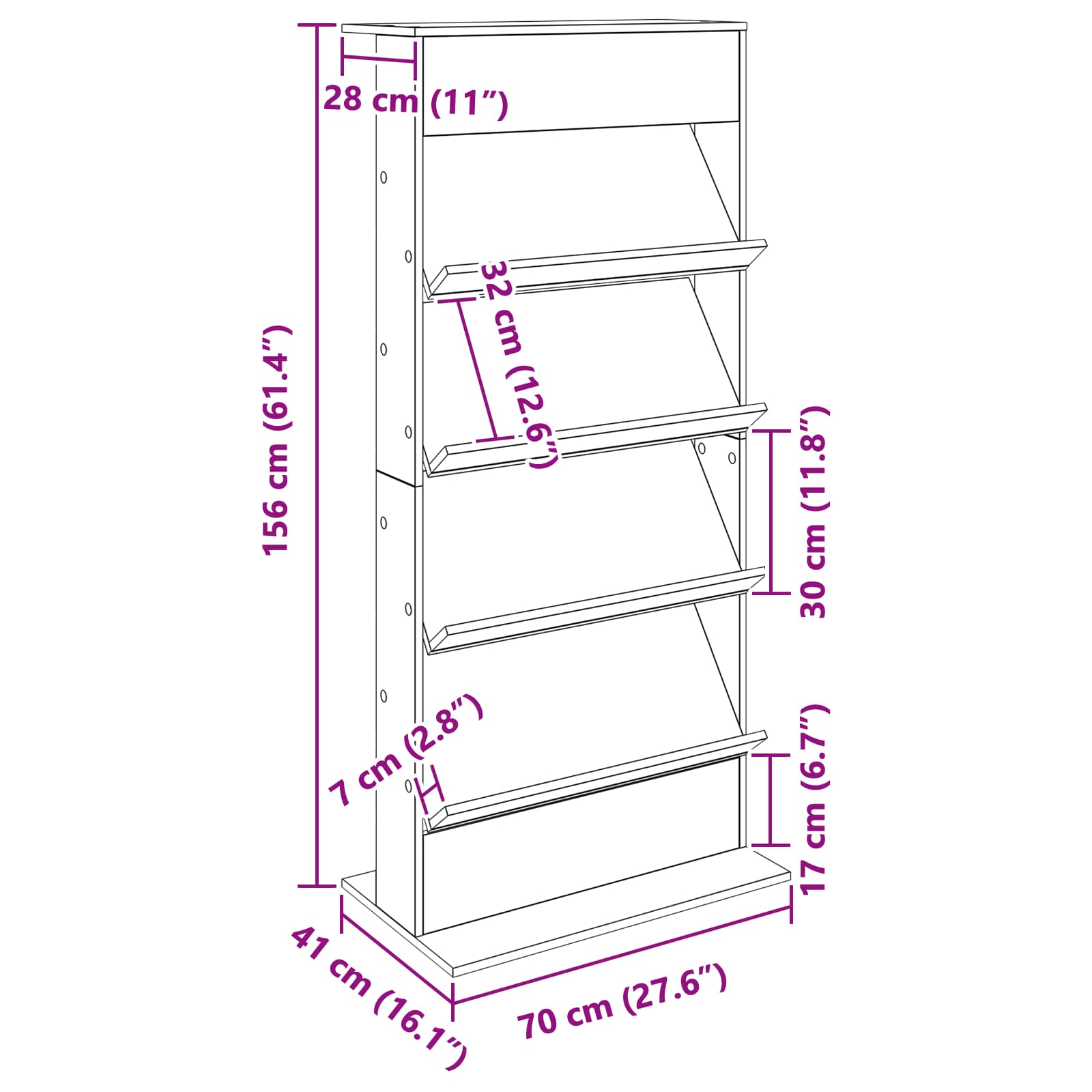 Magazine Rack White 70 x 41 x 156 cm Engineered Wood