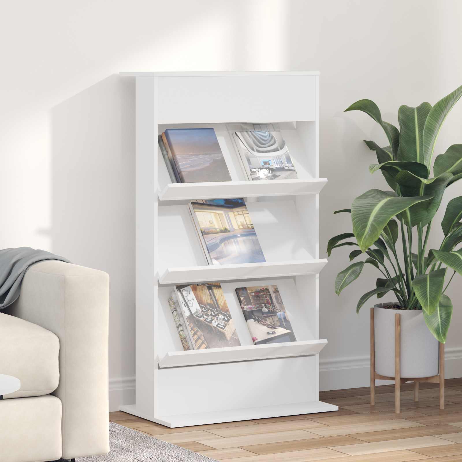 Magazine Rack White 70 x 41 x 126 cm Engineered Wood