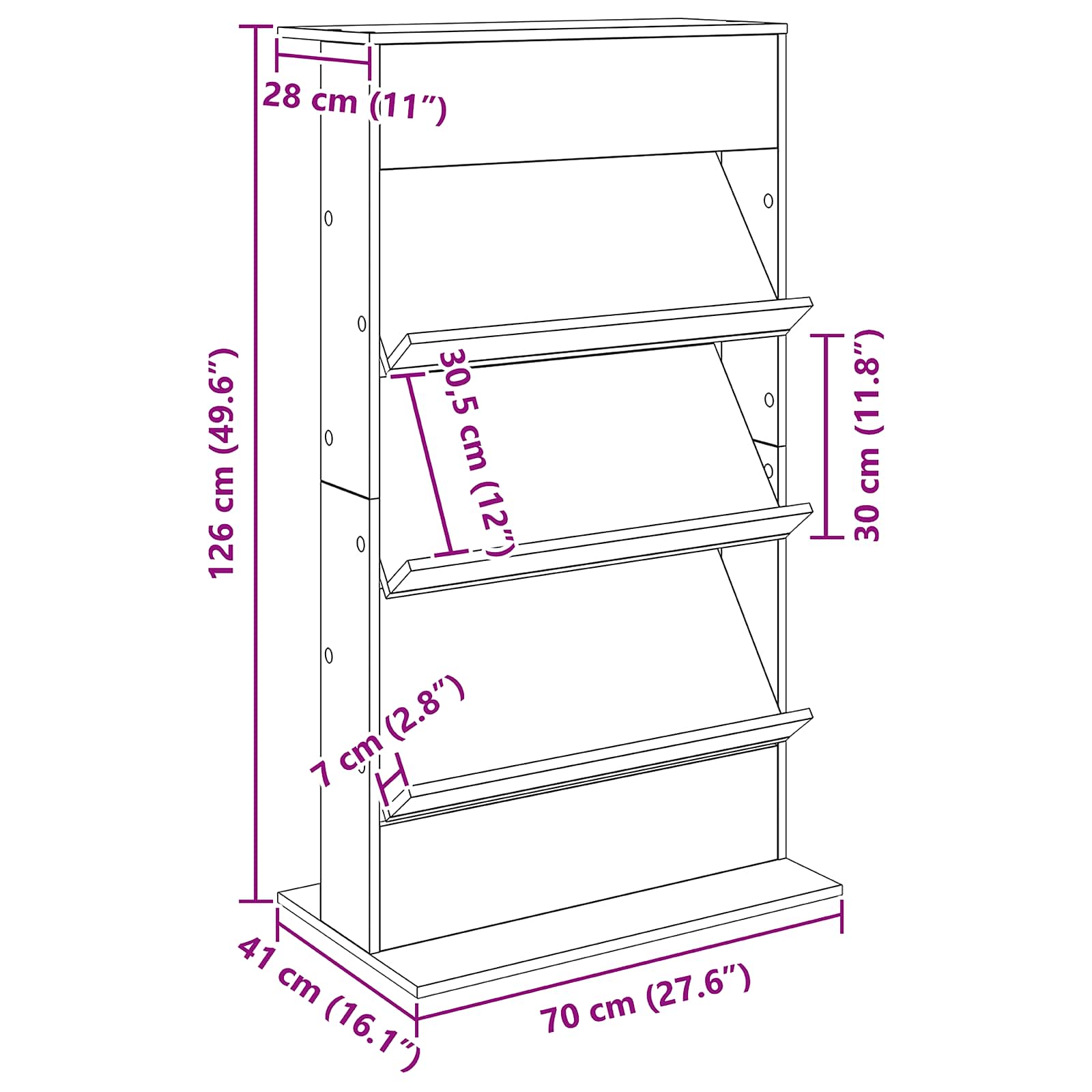 Magazine Rack White 70 x 41 x 126 cm Engineered Wood