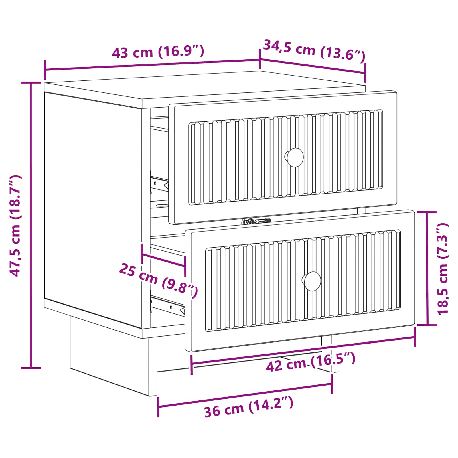 Bedside Cabinet White 43 x 34.5 x 47.5 cm Engineered Wood