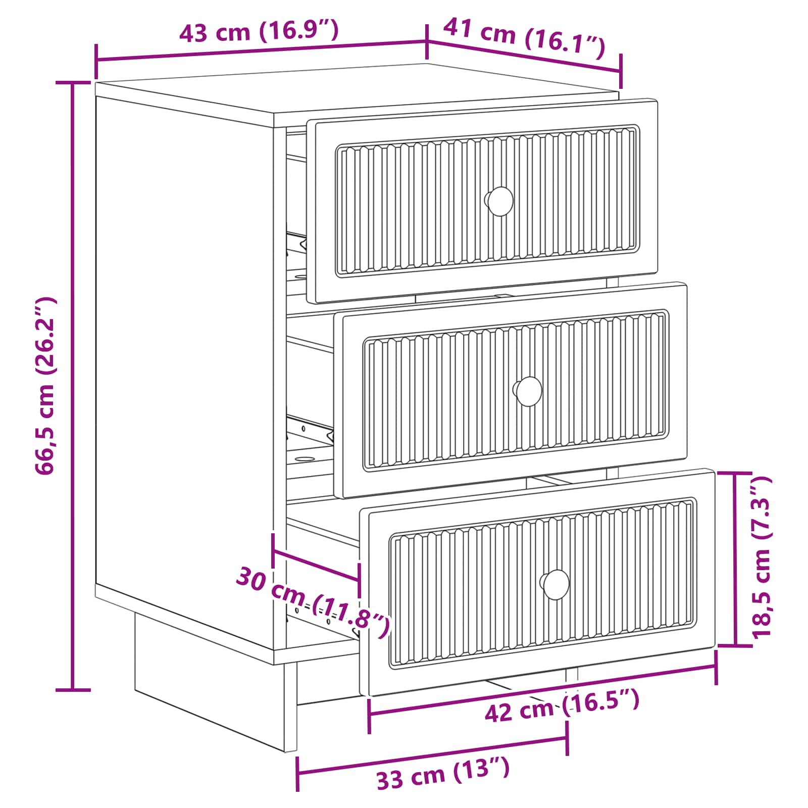 Bedside Cabinet White 43 x 41 x 66.5 cm Engineered Wood