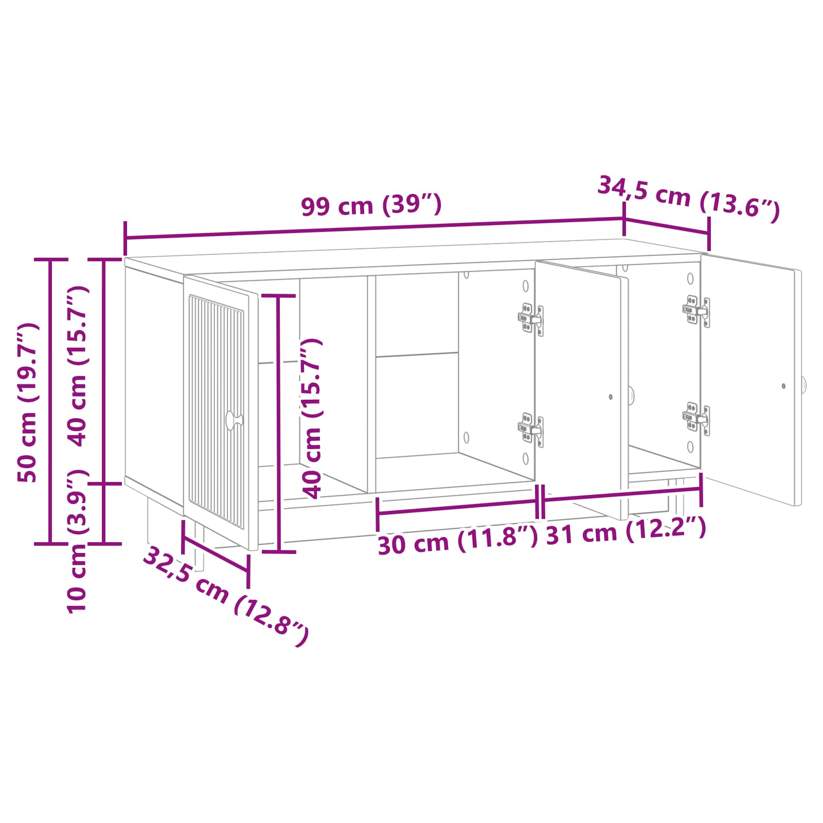 TV Cabinet White 99 x 34.5 x 50 cm Engineered Wood