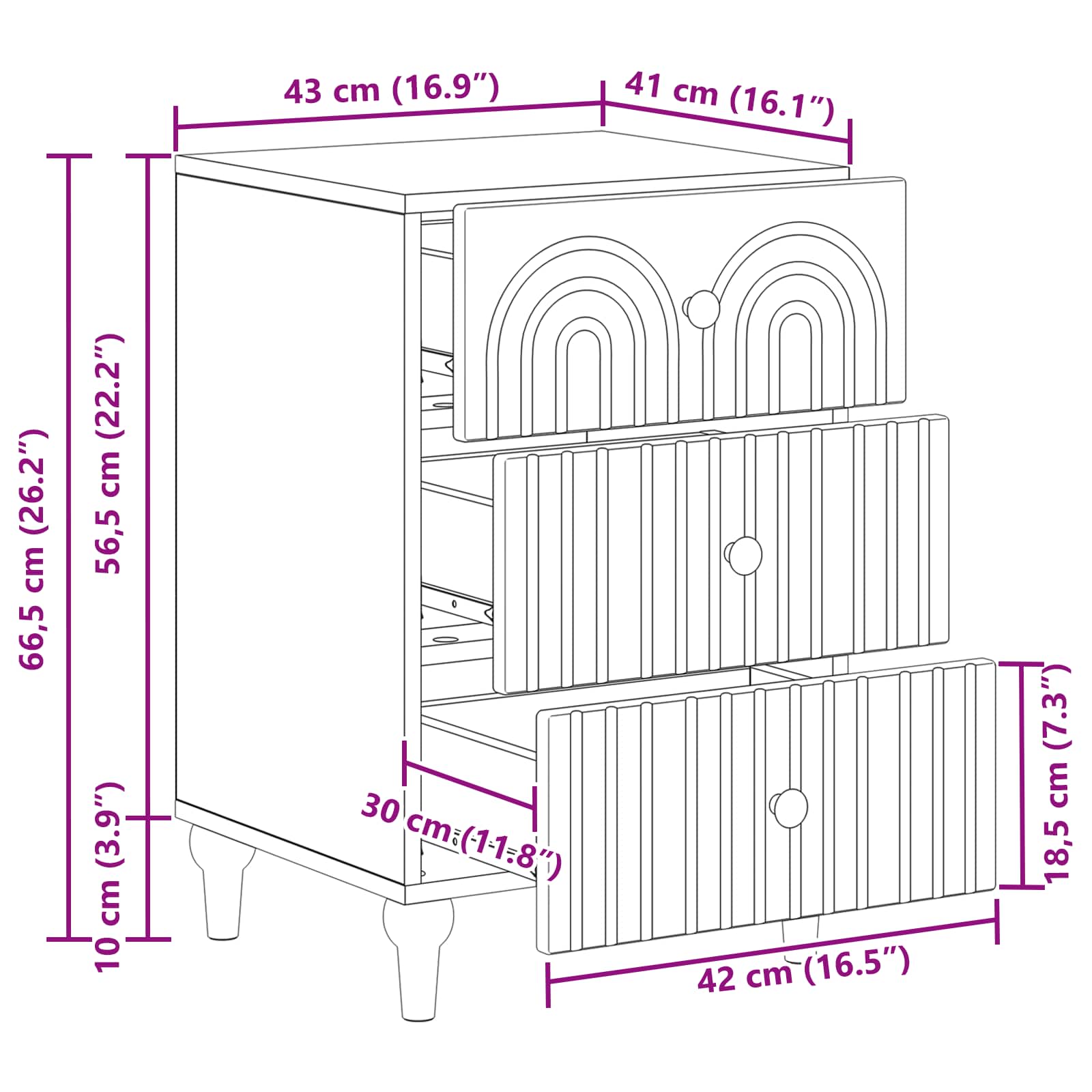 Bedside Cabinet White 43x 41 x 66.5 cm Engineered Wood