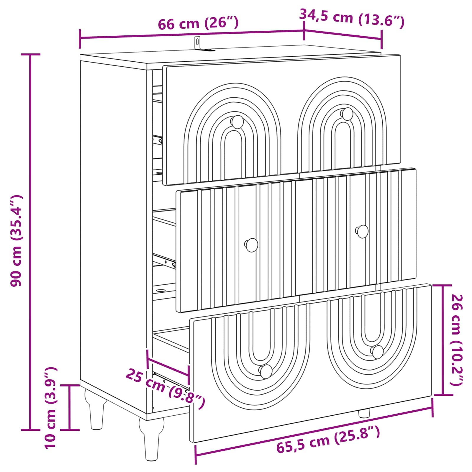 Drawer Cabinet White 66 x 34.5 x 90 cm Engineered Wood
