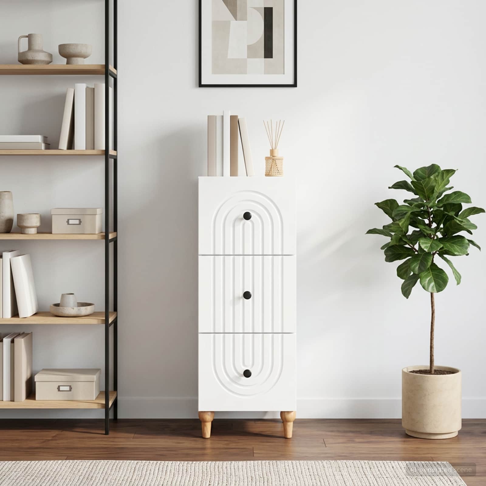 Drawer Cabinet White 33 x 34.5 x 90 cm Engineered Wood