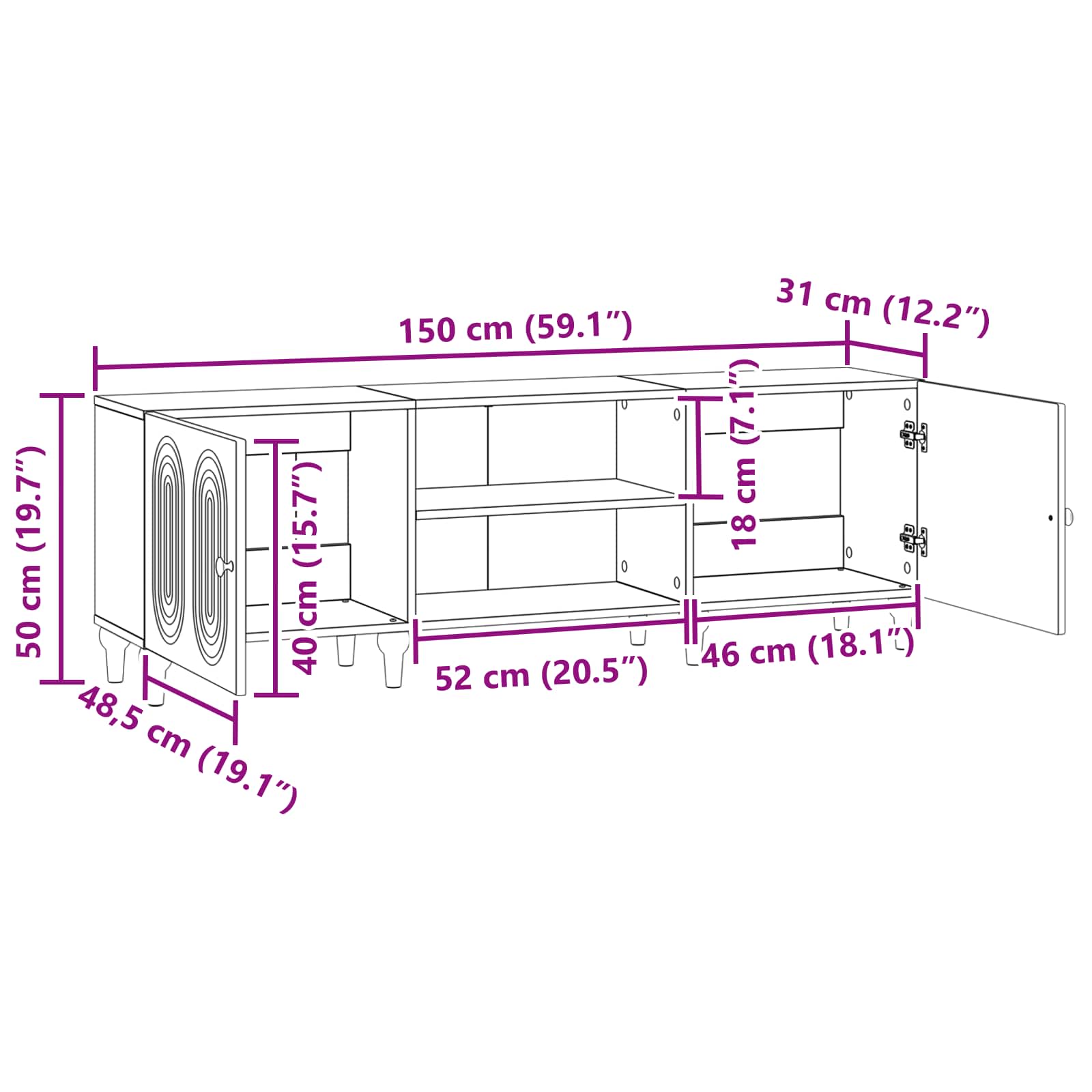 TV Cabinet White 150 x 31 x 50 cm Engineered Wood