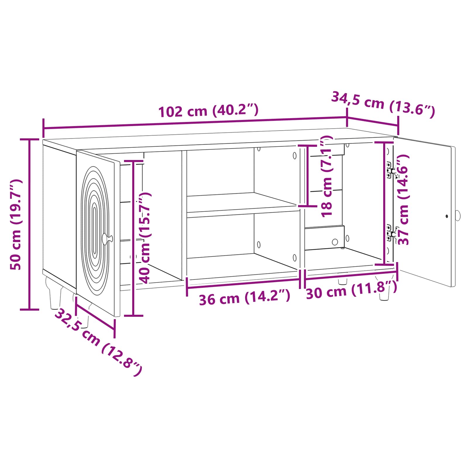 TV Cabinet White 102 x 34.5 x 50 cm Engineered Wood