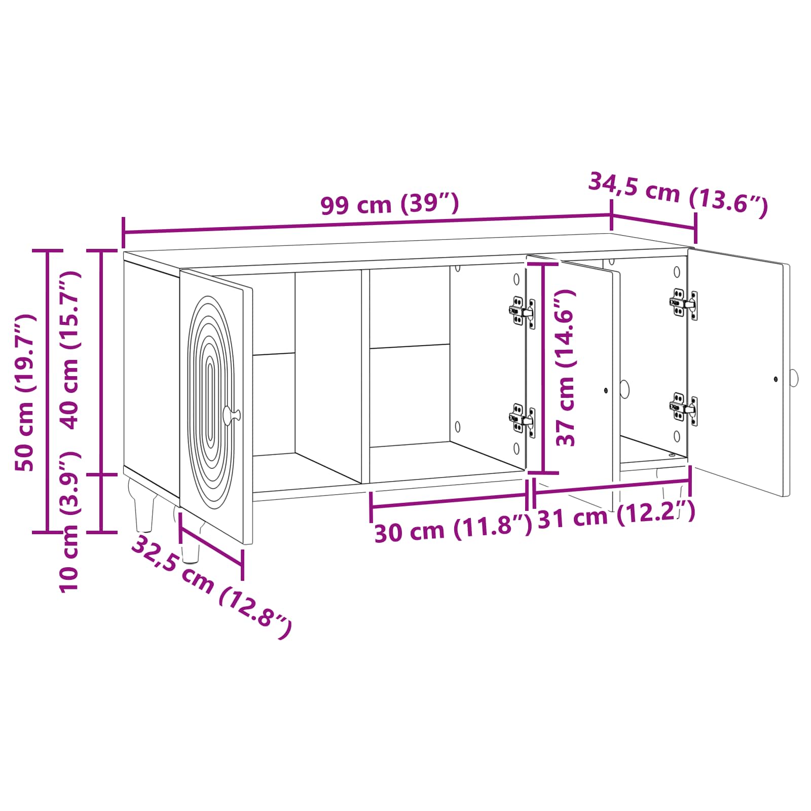 TV Cabinet White 99 x 34.5 x 50 cm Engineered Wood