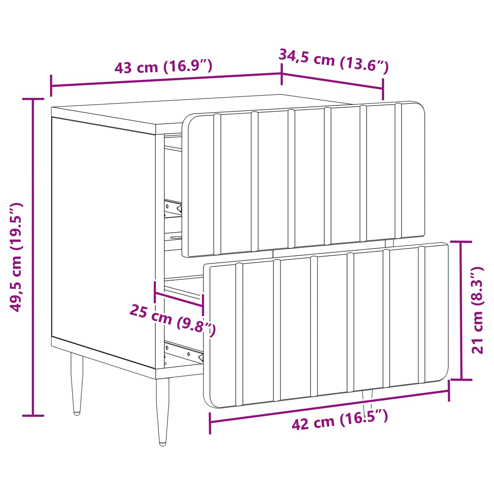 Bedside Cabinet White 43 x 34.5 x 49.5 cm Engineered Wood