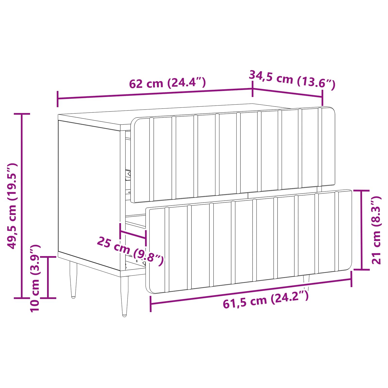 Bedside Cabinet White 62 x 34.5 x 49.5 cm Engineered Wood