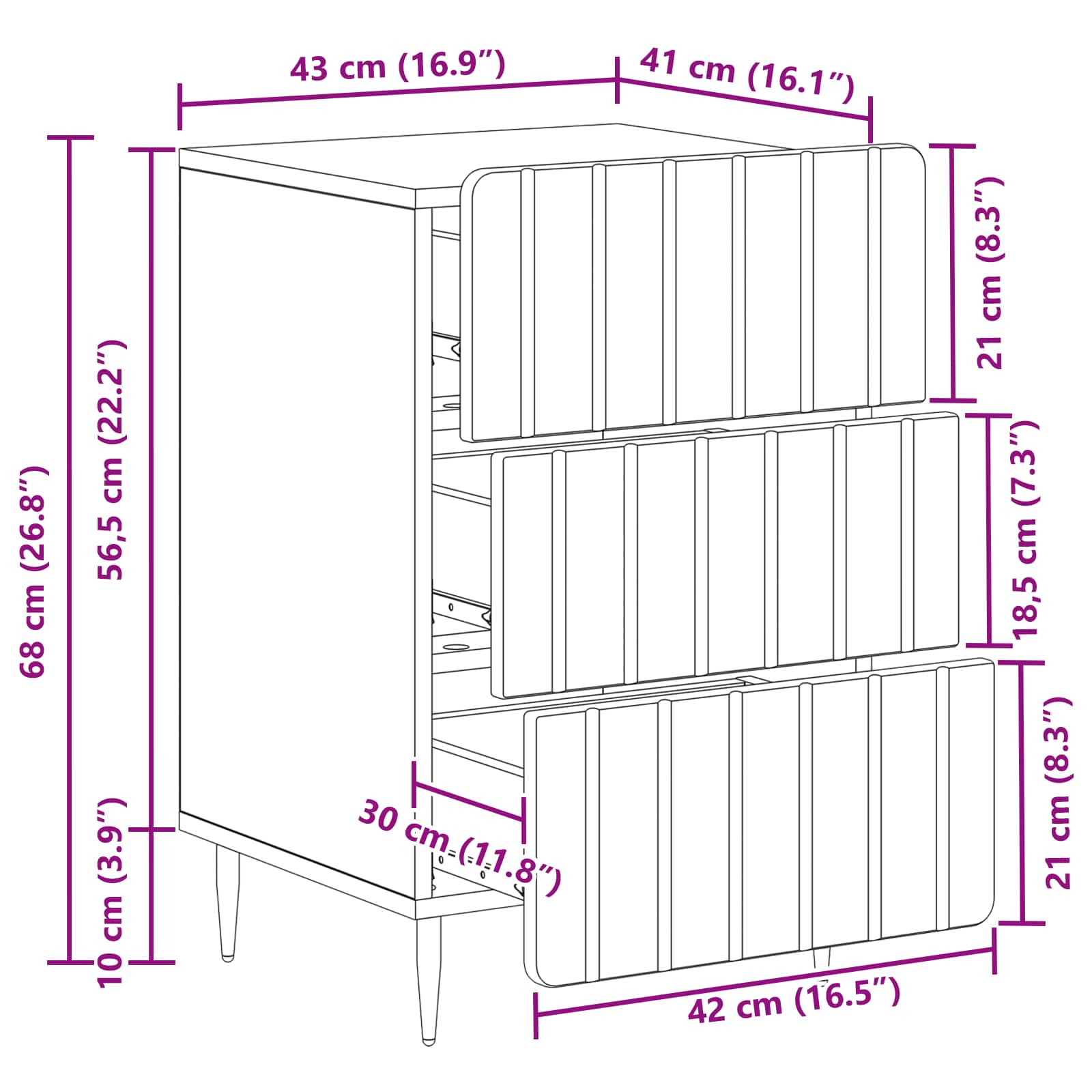 Bedside Cabinet White 43 x 41 x 68 cm Engineered Wood