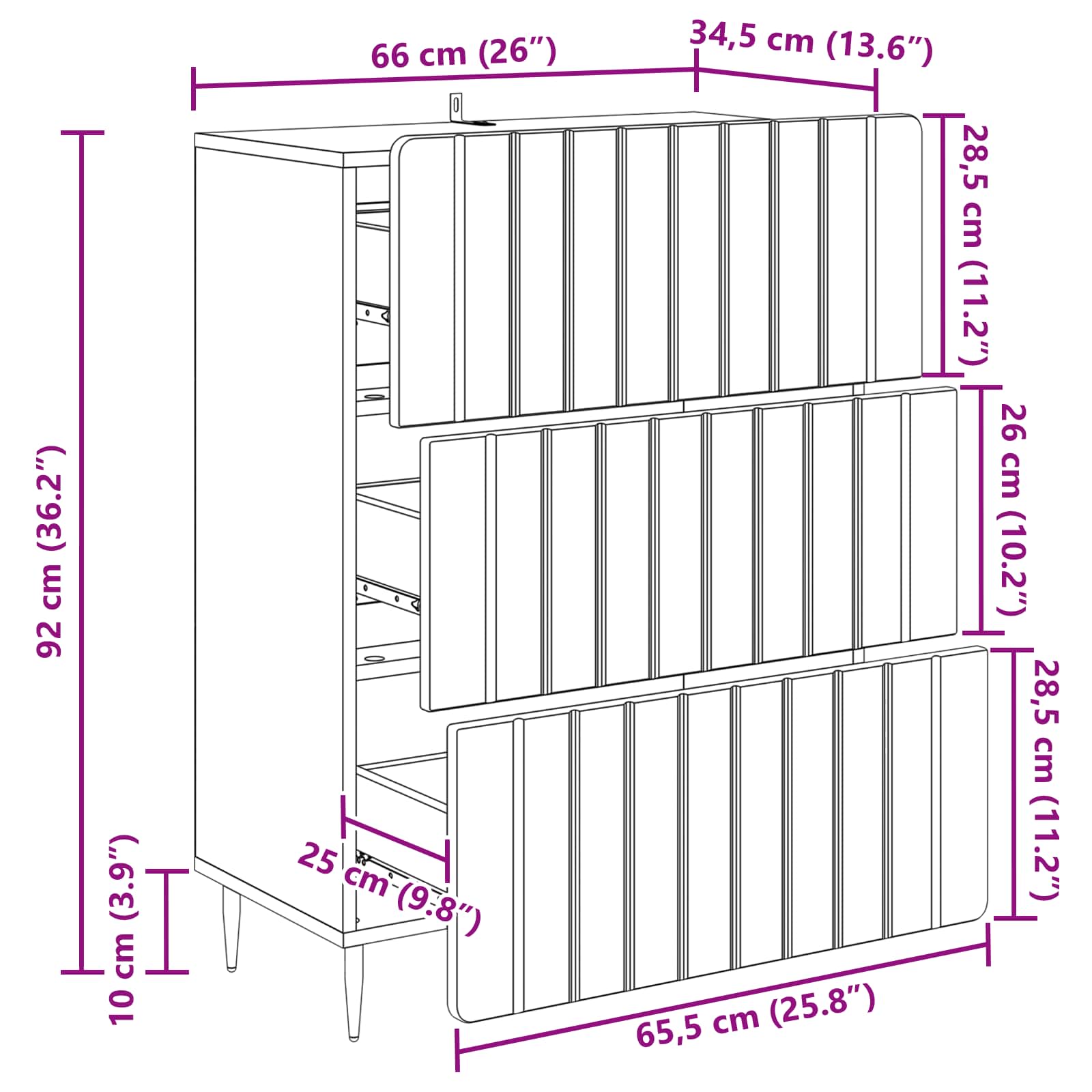 Drawer Cabinet White 66 x 34.5 x 92 cm Engineered Wood