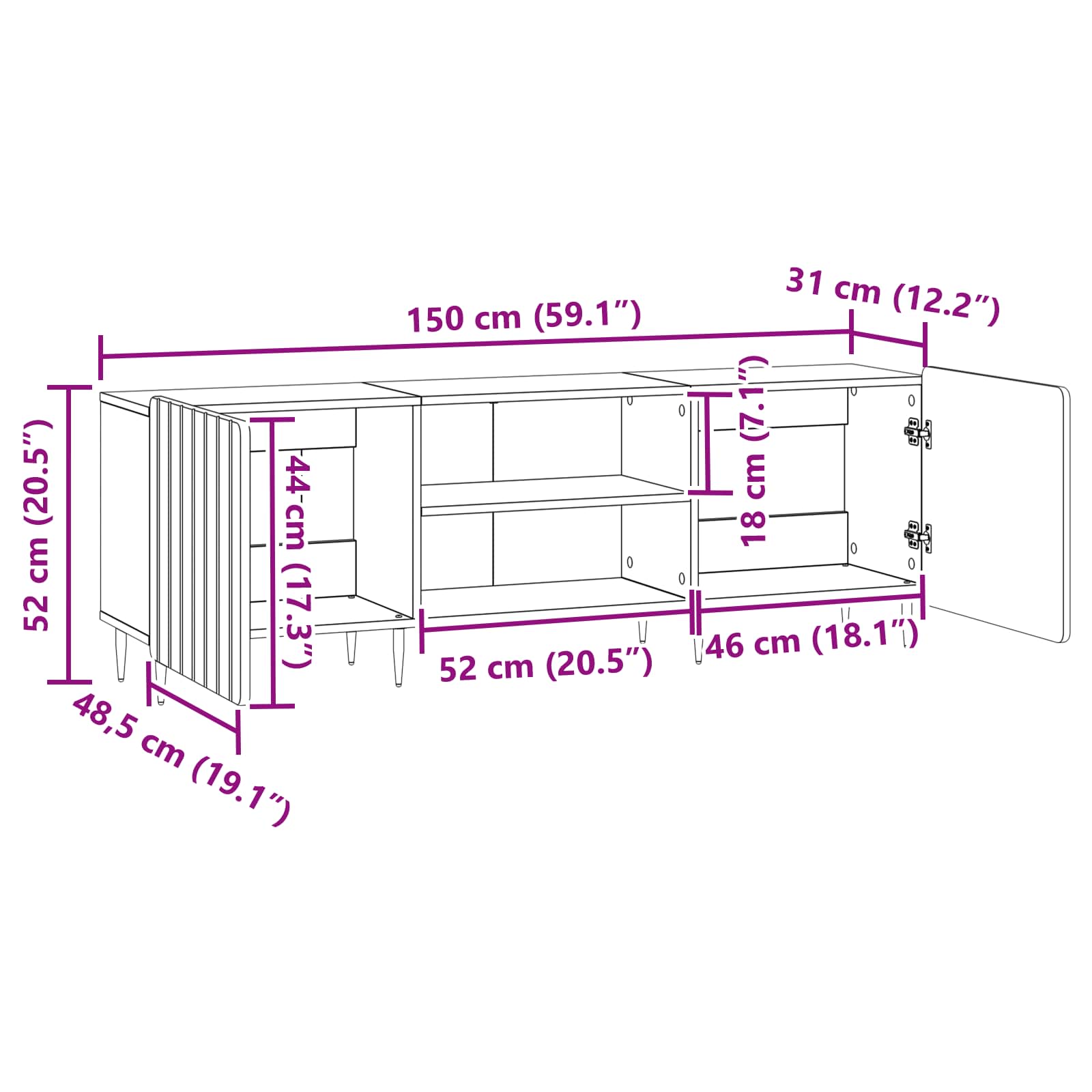 TV Cabinet White 150 x 31 x 52 cm Engineered Wood