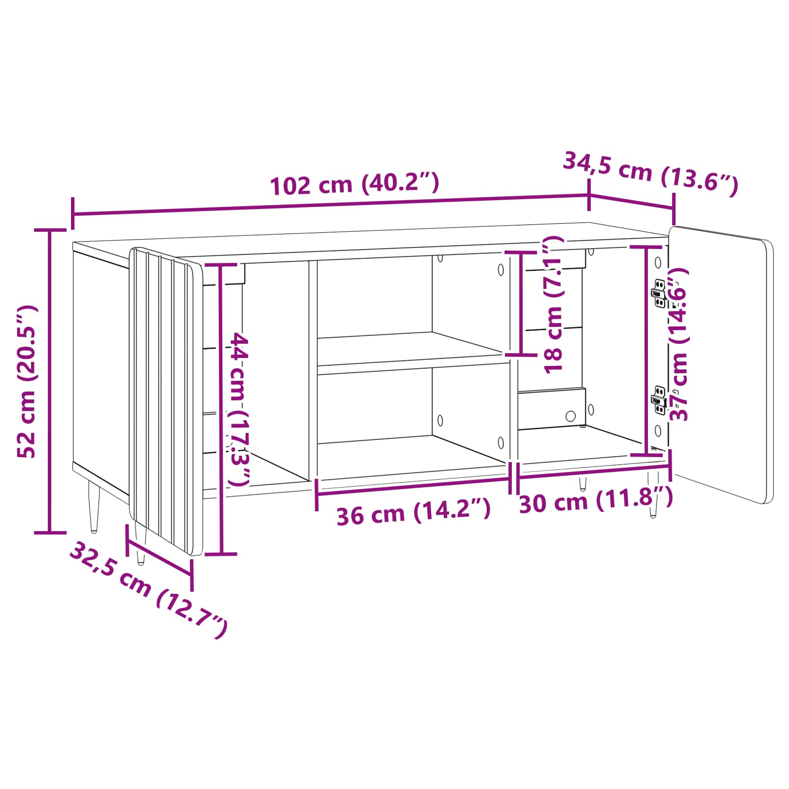 TV Cabinet White 102 x 34.5 x 52 cm Engineered Wood