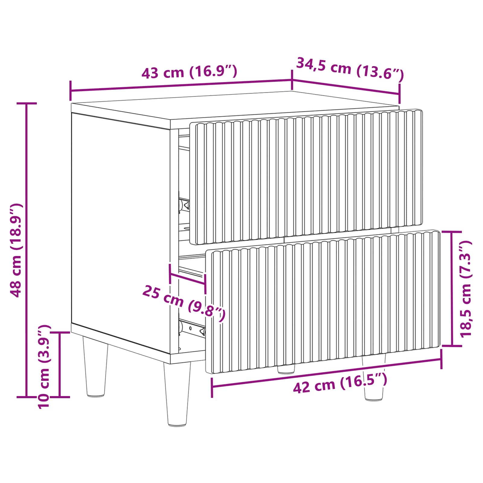 Bedside Cabinet White 43 x 34.5 x 48 cm Engineered Wood