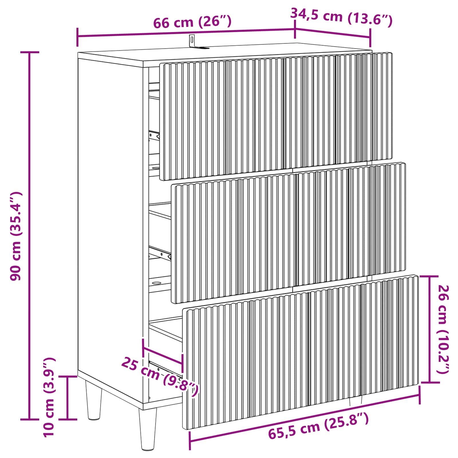 Drawer Cabinet White 66 x 34.5 x 90 cm Engineered Wood