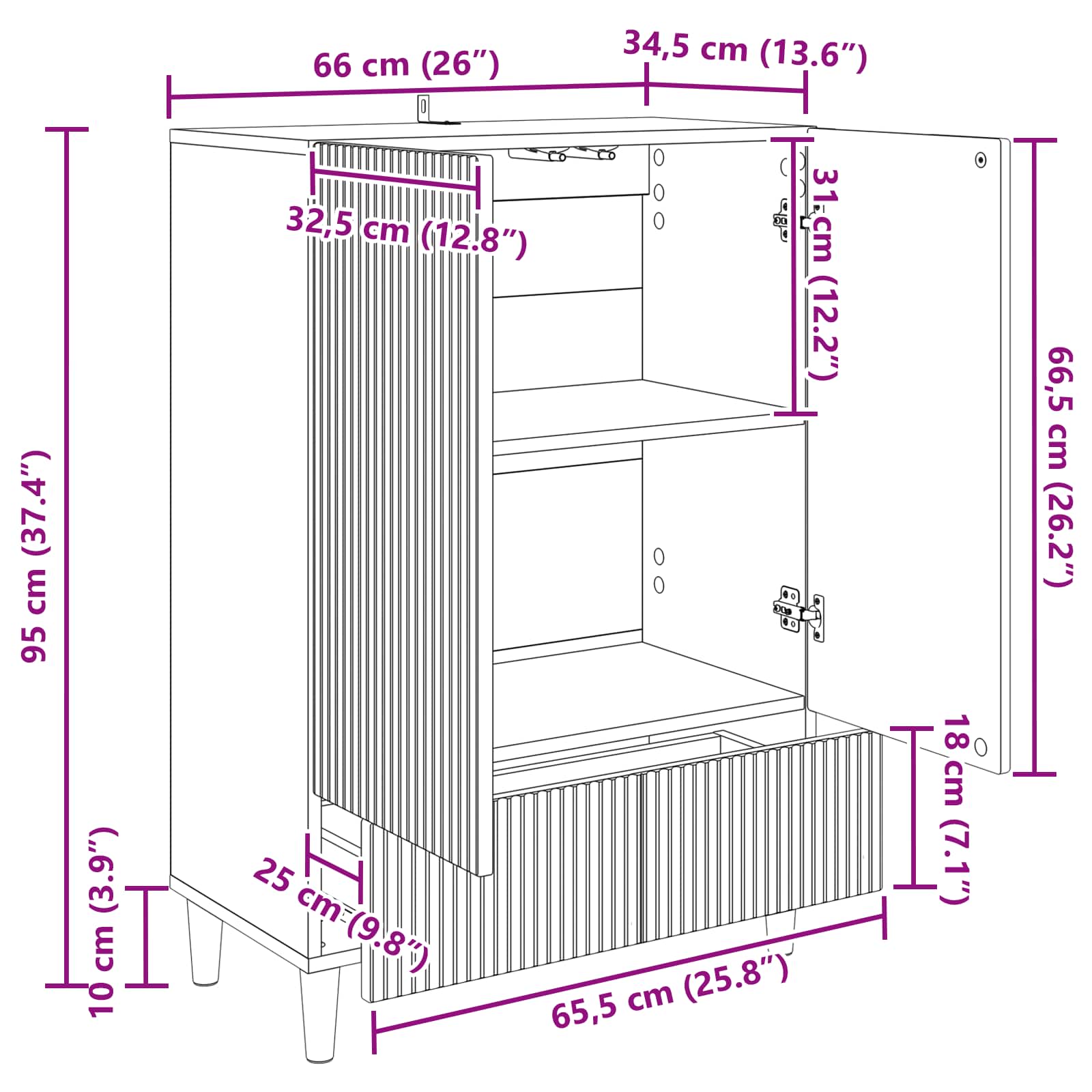 Sideboard with Drawer White 66 x 34.5 x 95 cm Engineered Wood